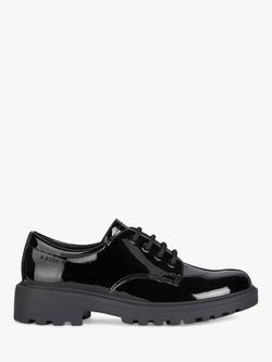 Geox Kids' Casey Faux Patent Leather Derby School Shoes, Black, Black