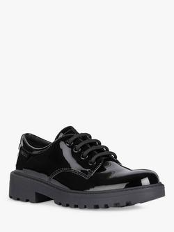 Geox Kids' Casey Faux Patent Leather Derby School Shoes, Black - view 2, Black