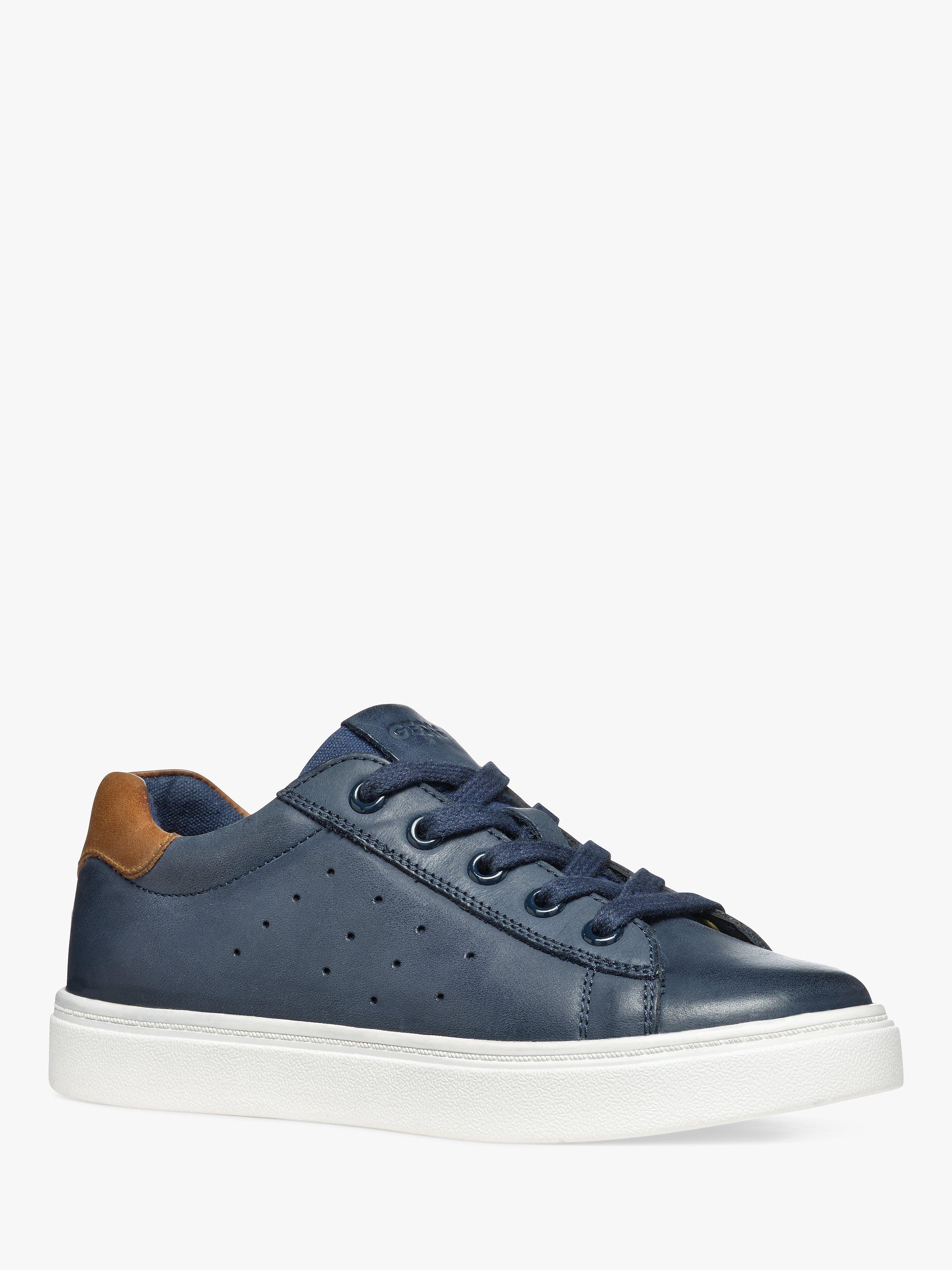 Product image 2 of 6, which shows Geox Kids' Nashik Leather Blend Lace Up Trainers, Navy/Brown, 38