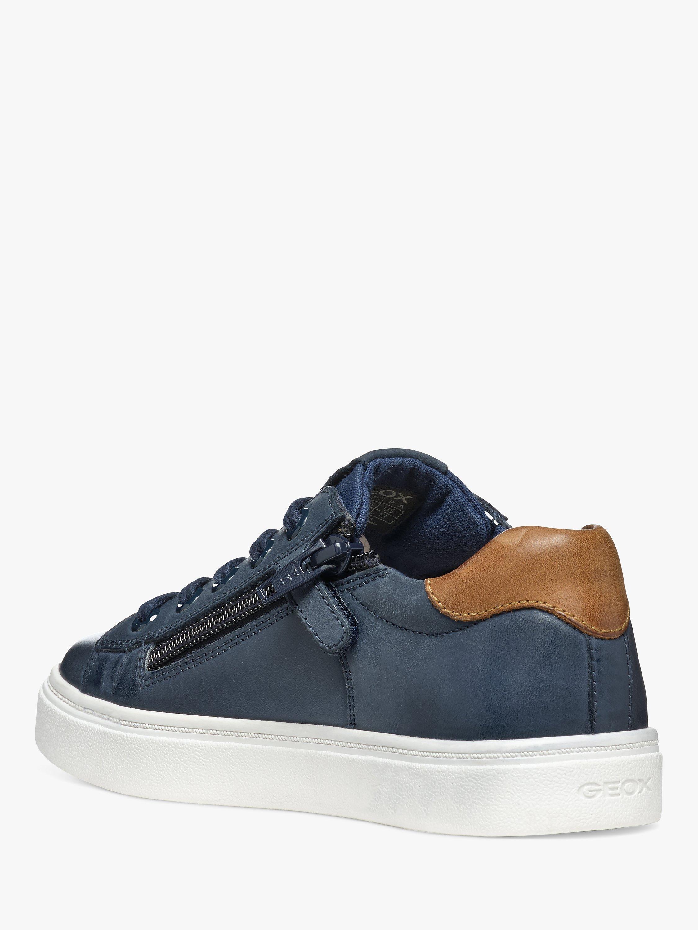 Product image 3 of 6, which shows Geox Kids' Nashik Leather Blend Lace Up Trainers, Navy/Brown, 38