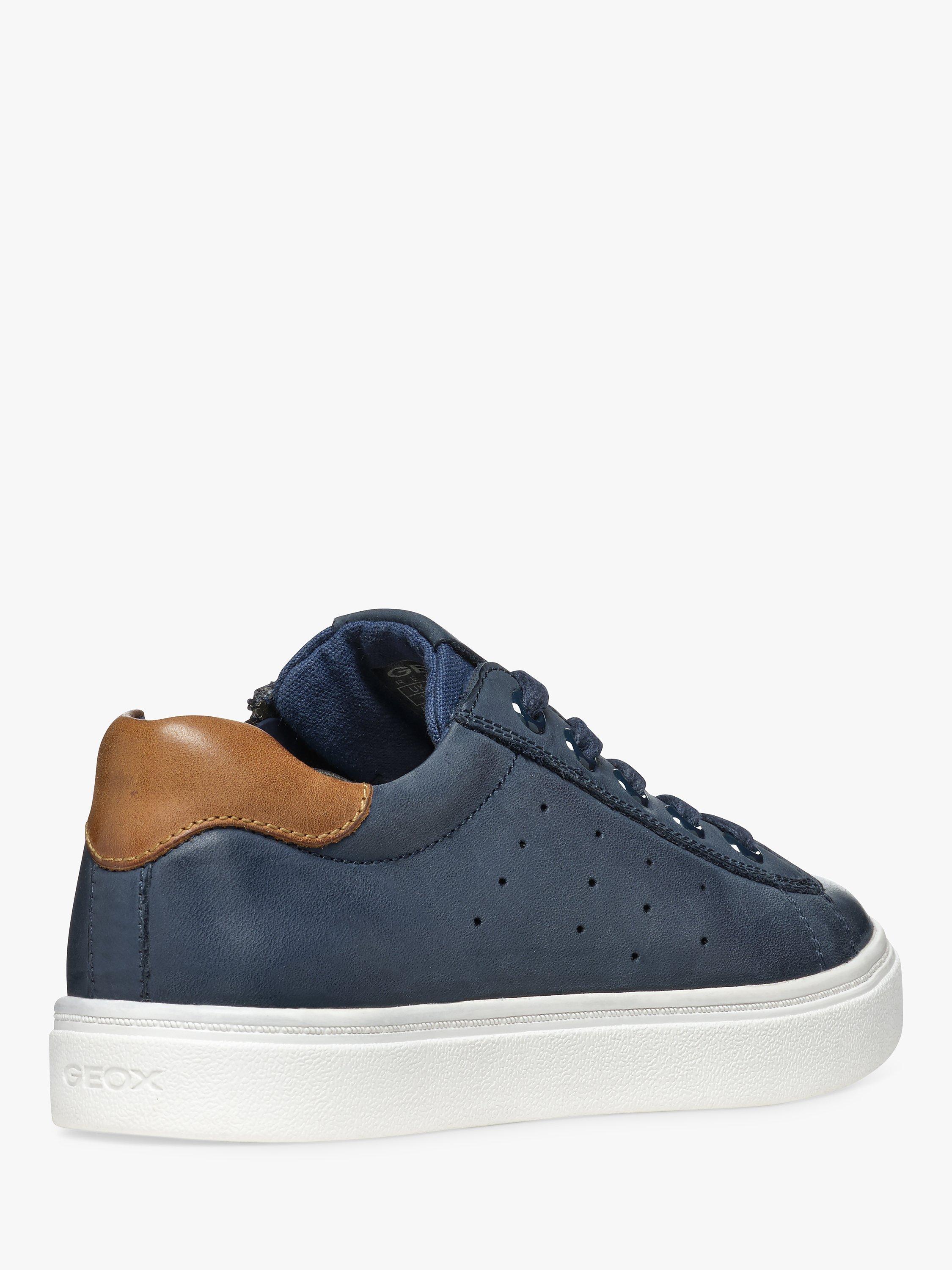 Product image 4 of 6, which shows Geox Kids' Nashik Leather Blend Lace Up Trainers, Navy/Brown, 38