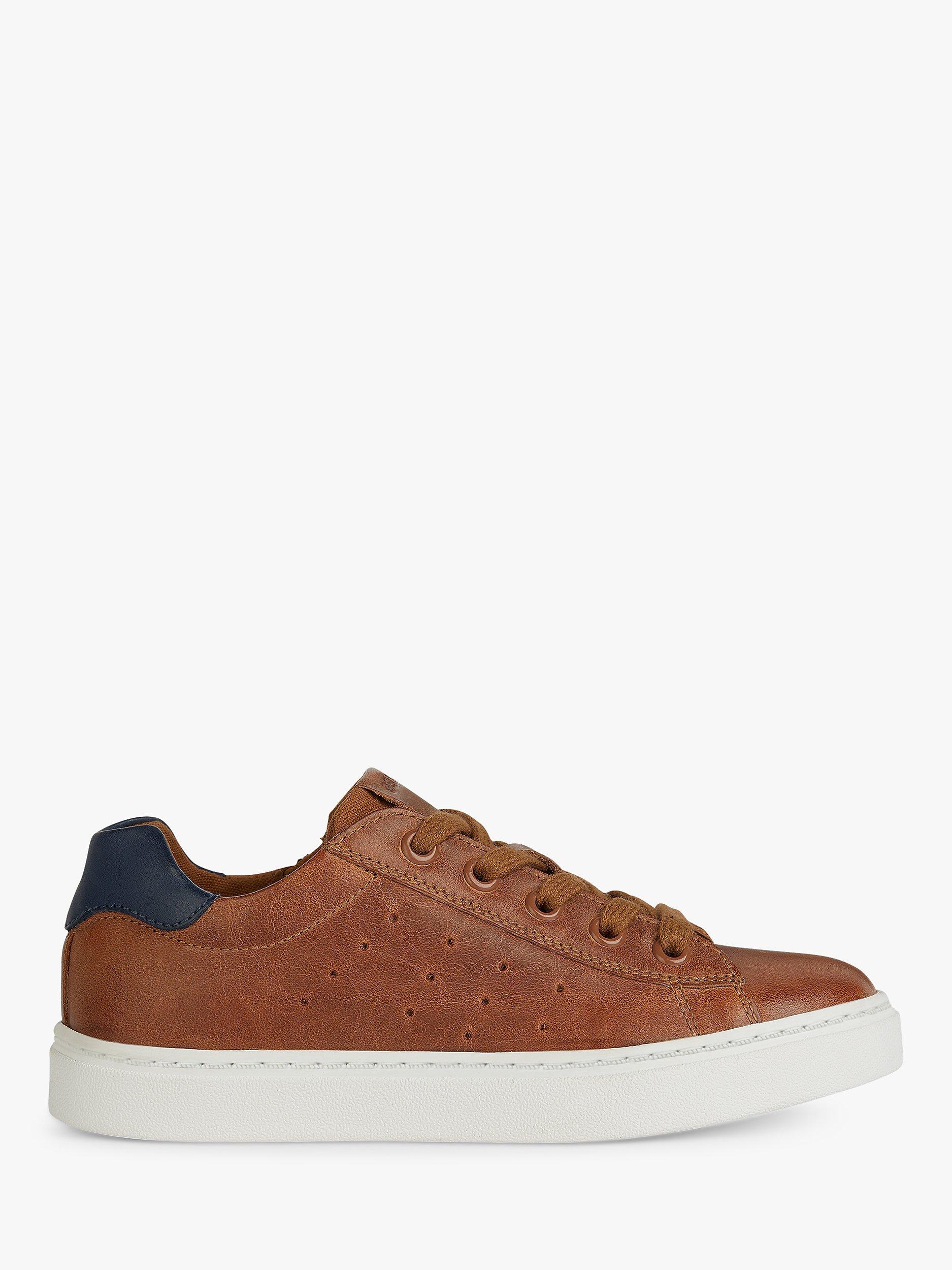 Geox Kids Nashik Leather Low Cut Trainers Cognac Navy