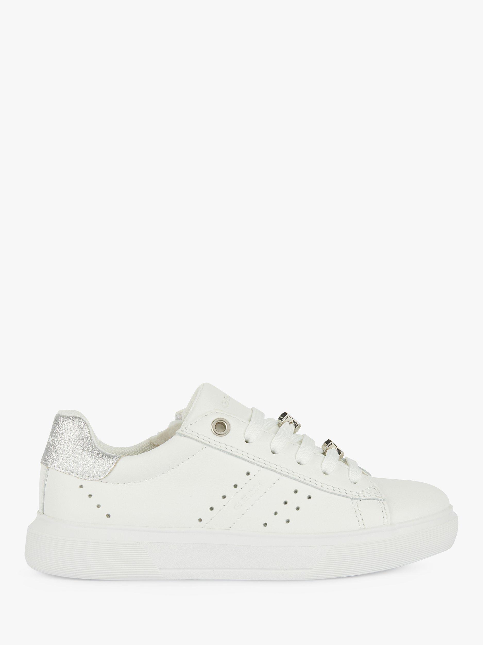 Geox Kids' J Nettuno Low Cut Lace Up Trainers, White/Silver