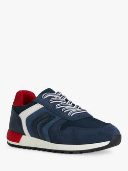 Geox Kids' Alben Suede Low-Cut Trainers - view 2, Navy/Avio