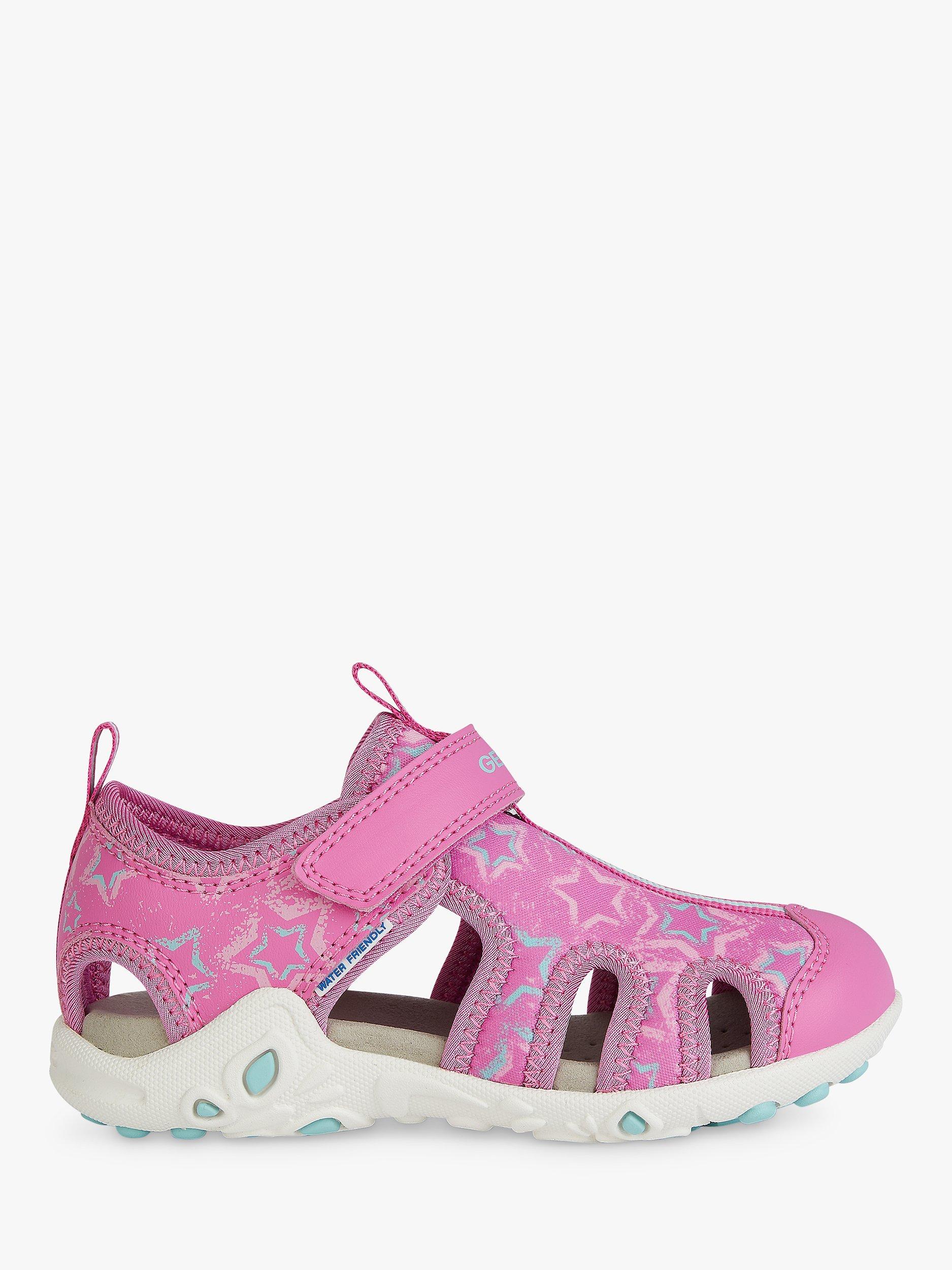 Geox Kids' Whinberry Star Print Closed Toe Sandals, Fuchsia/Aqua        
