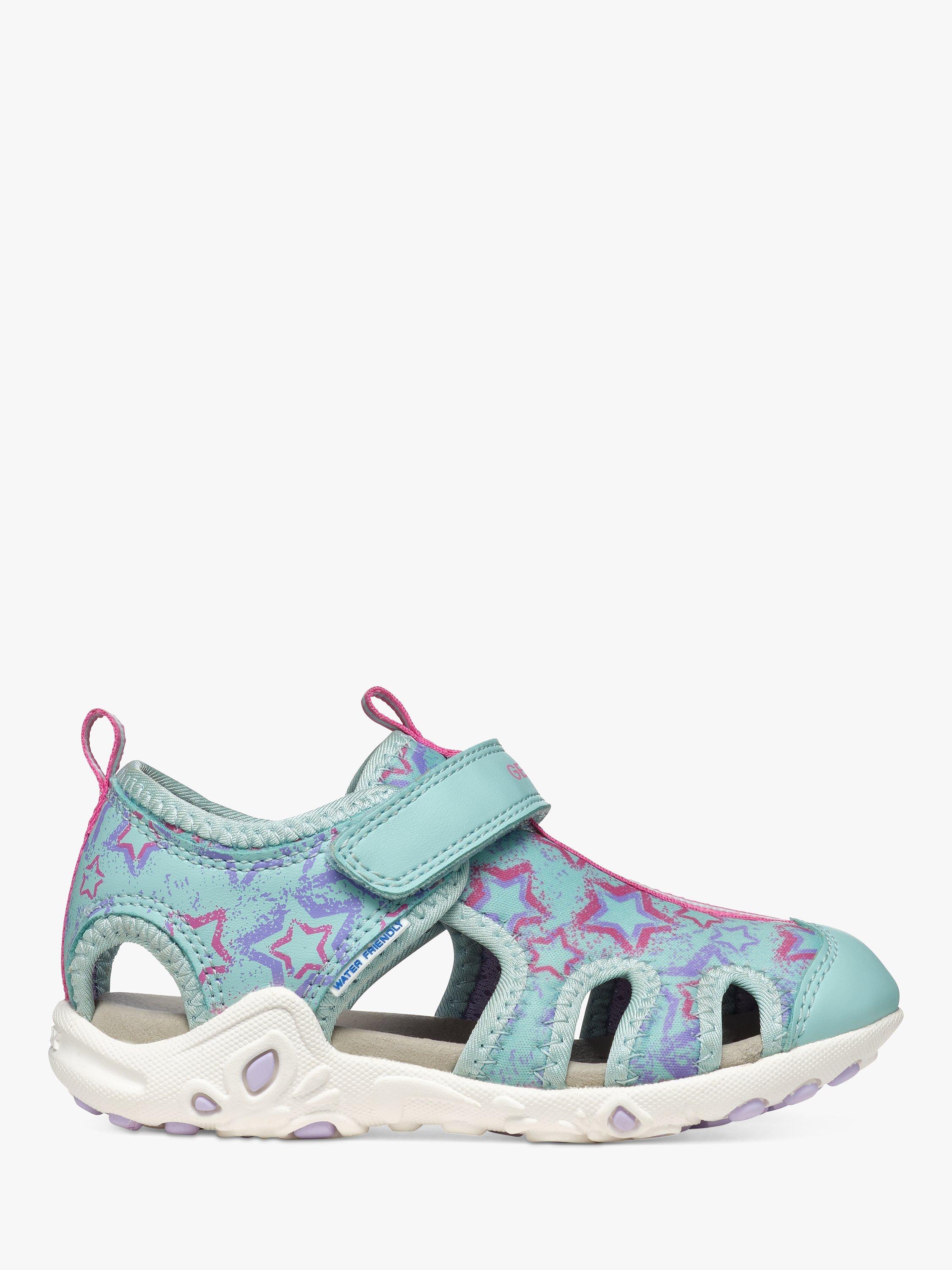 Geox Kids' Whinberry Star Print Closed Toe Sandals, Aqua/Lilac          