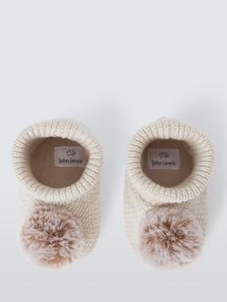 John Lewis Pom Knitted Baby Booties, Cream - view 2, Cream