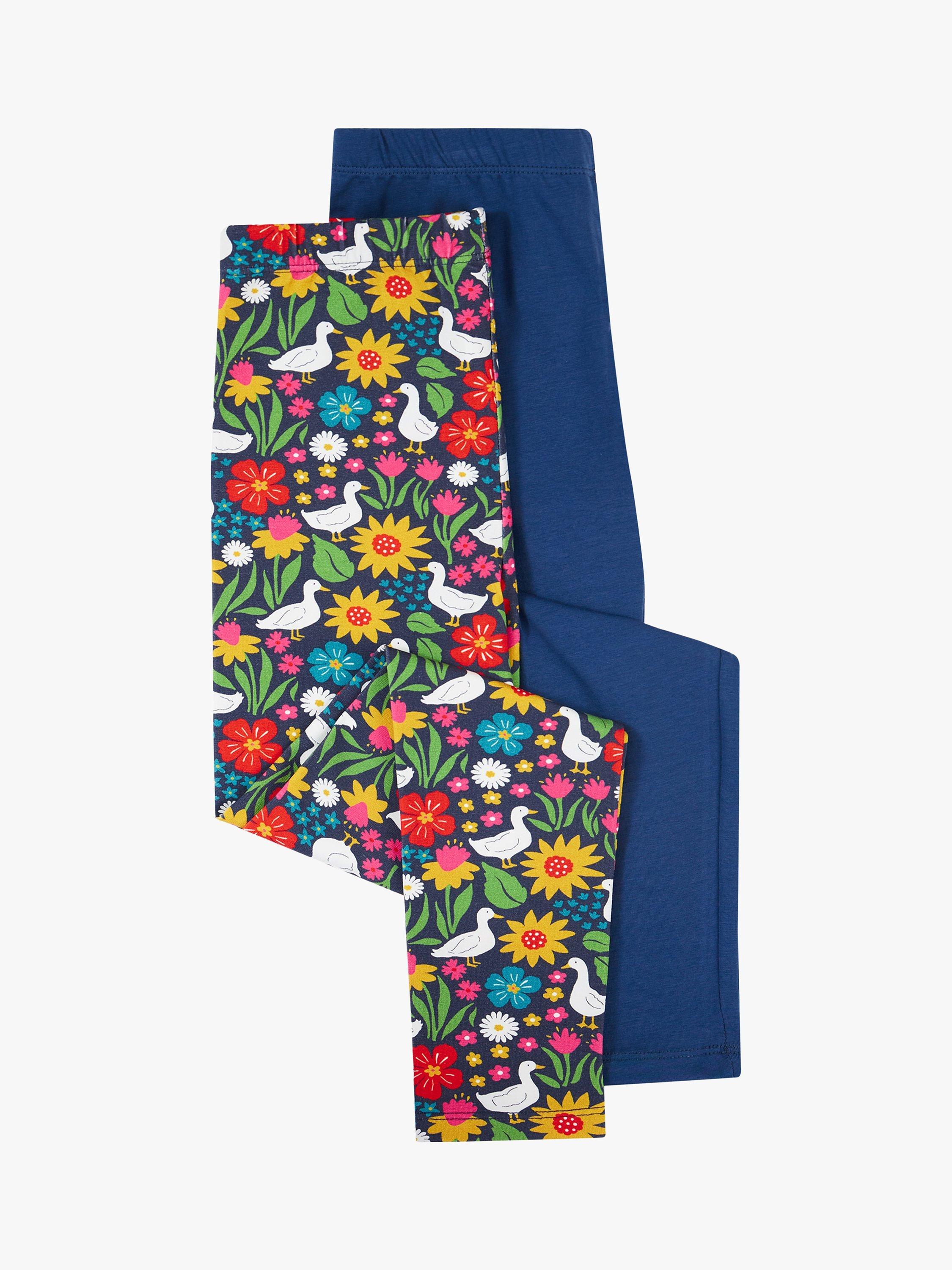 Product image 1 of 7, which shows Frugi Kids' Libby Springtime Ducks Leggings, Pack of 2, Navy/Multi, 4-5 years