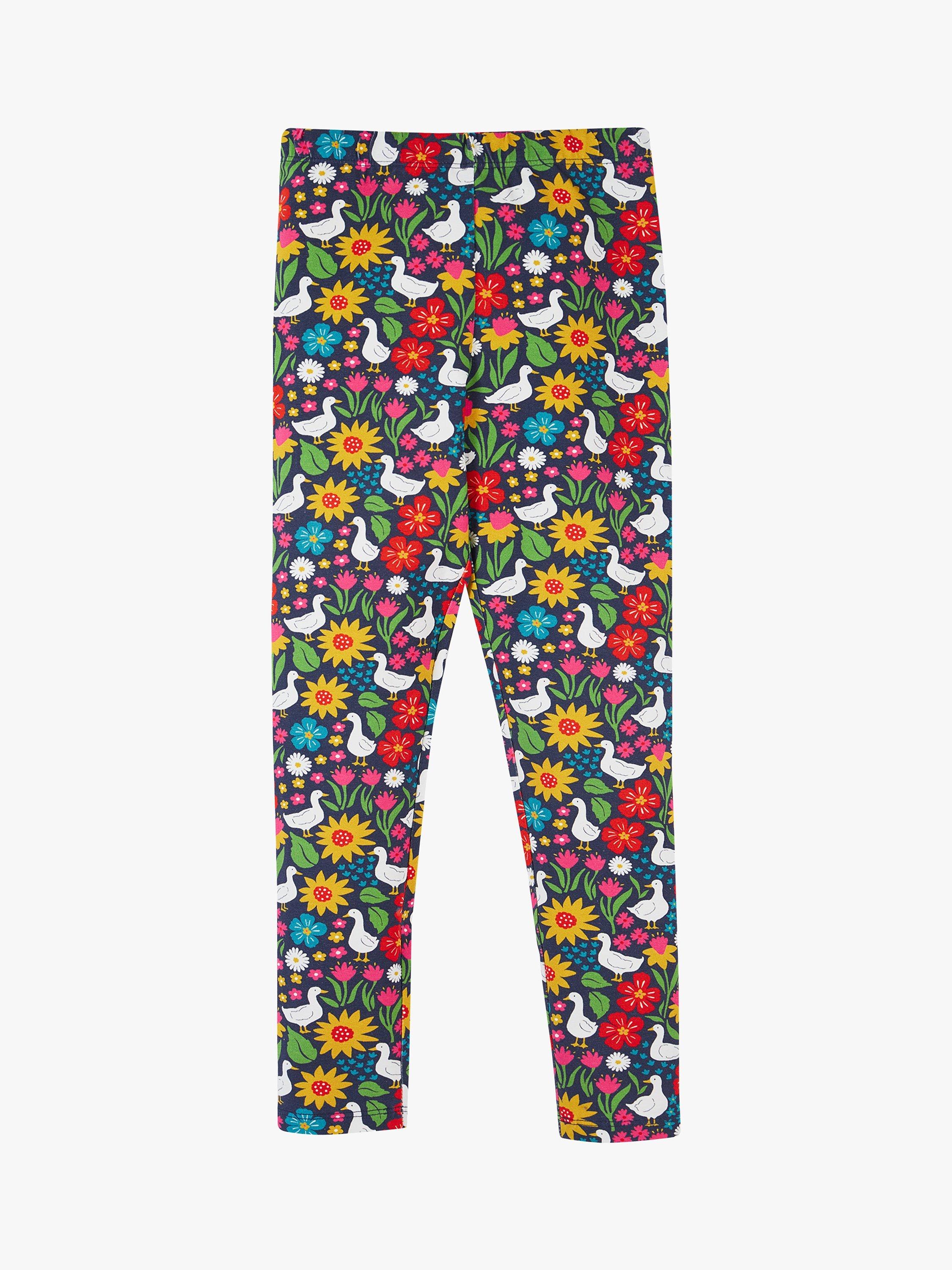 Product image 2 of 7, which shows Frugi Kids' Libby Springtime Ducks Leggings, Pack of 2, Navy/Multi, 4-5 years