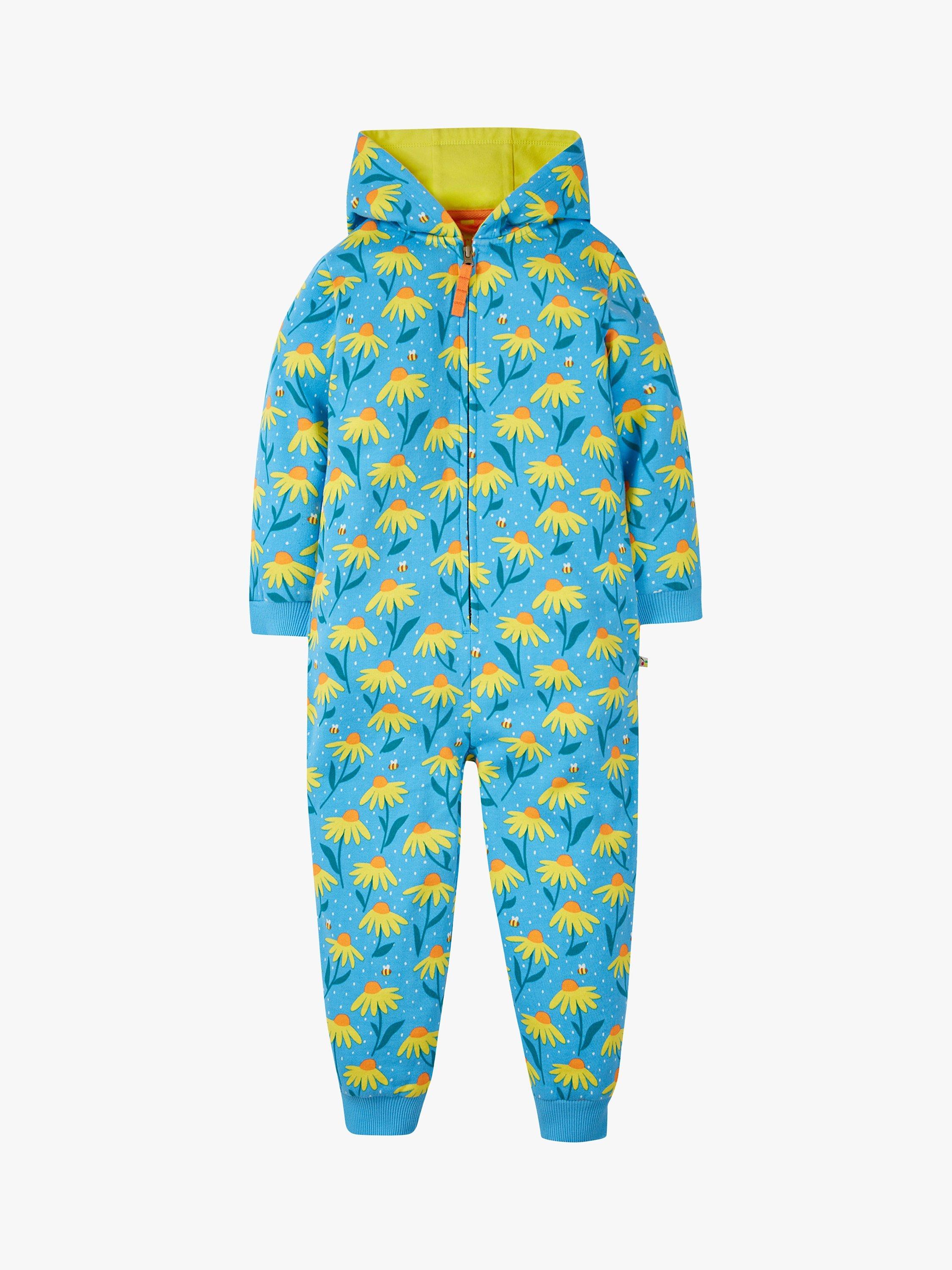 Product image 1 of 1, which shows Frugi Kids' Organic Cotton Floral Print Switch Big Snuggle Suit, Echinacea, 2-3 years