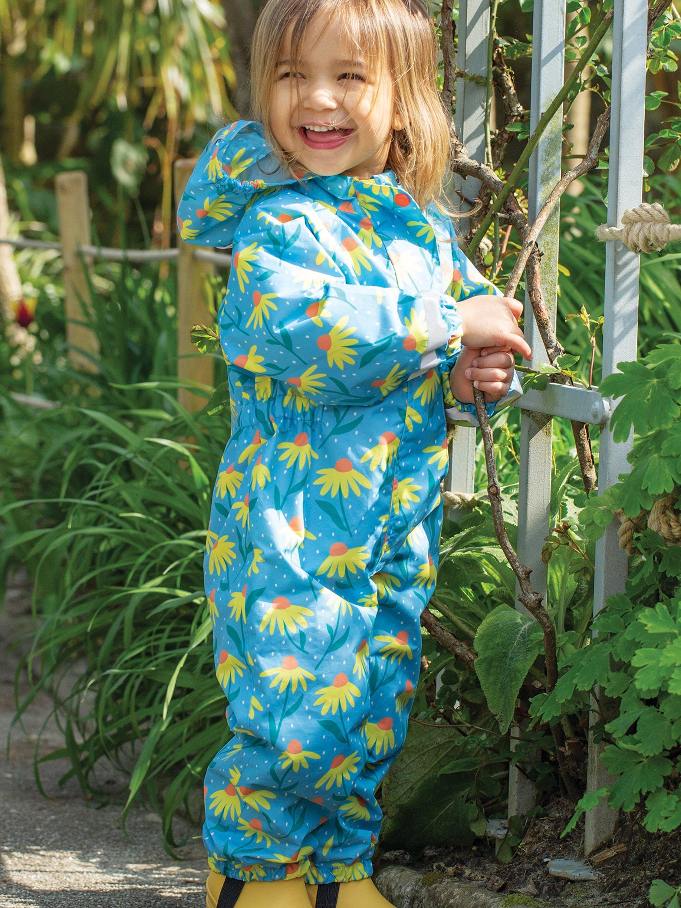 Frugi Kids Rain Or Shine Waterproof Hooded All In One Suit Echinacea