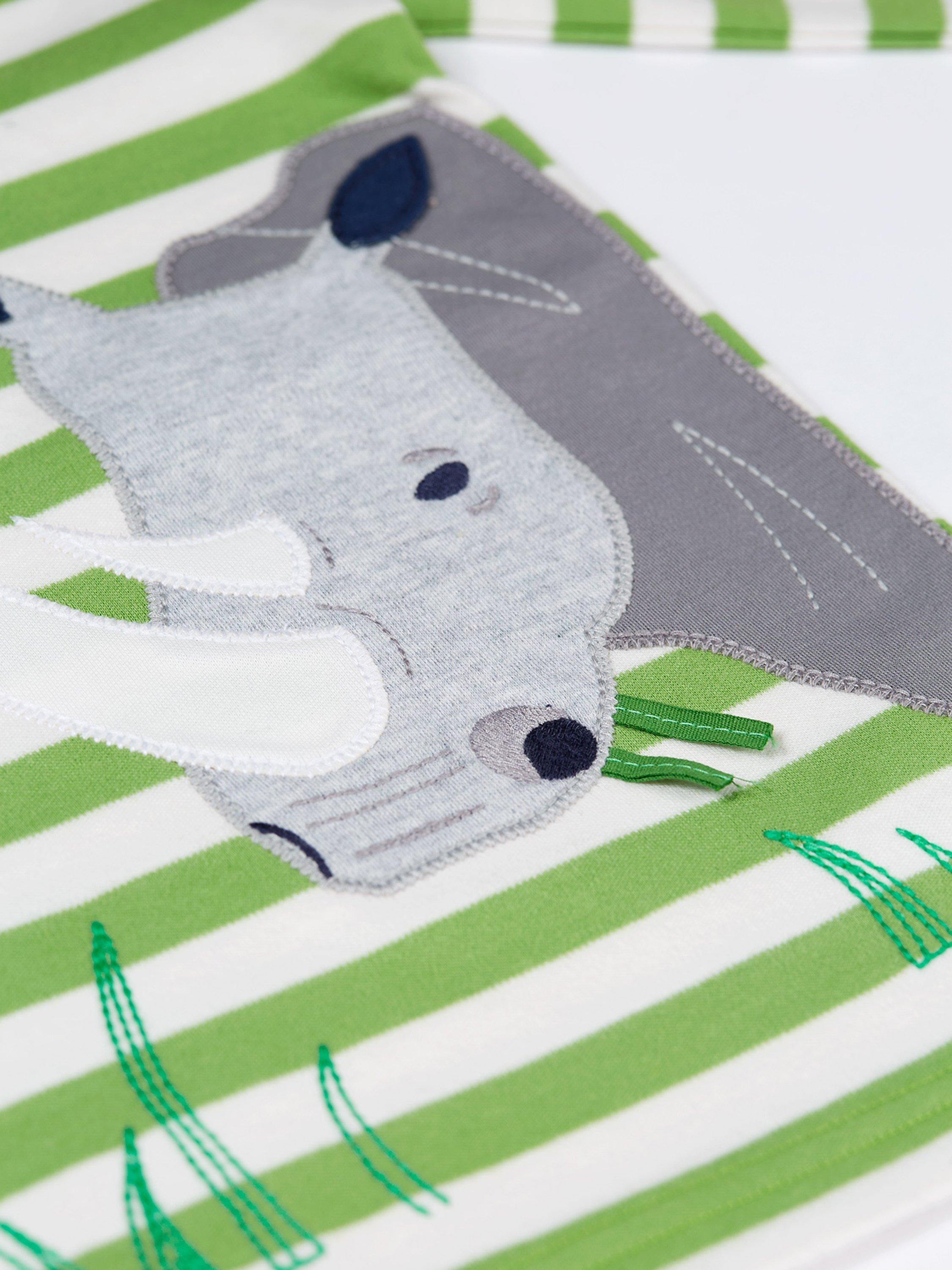 Frugi Kids' Organic Cotton Discovery Rhino Applique Top, Kiwi Stripe/Rhino, 9-10 years