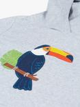 Frugi Kids' Organic Cotton Campfire Toucan Applique Hooded Top, Grey Marl