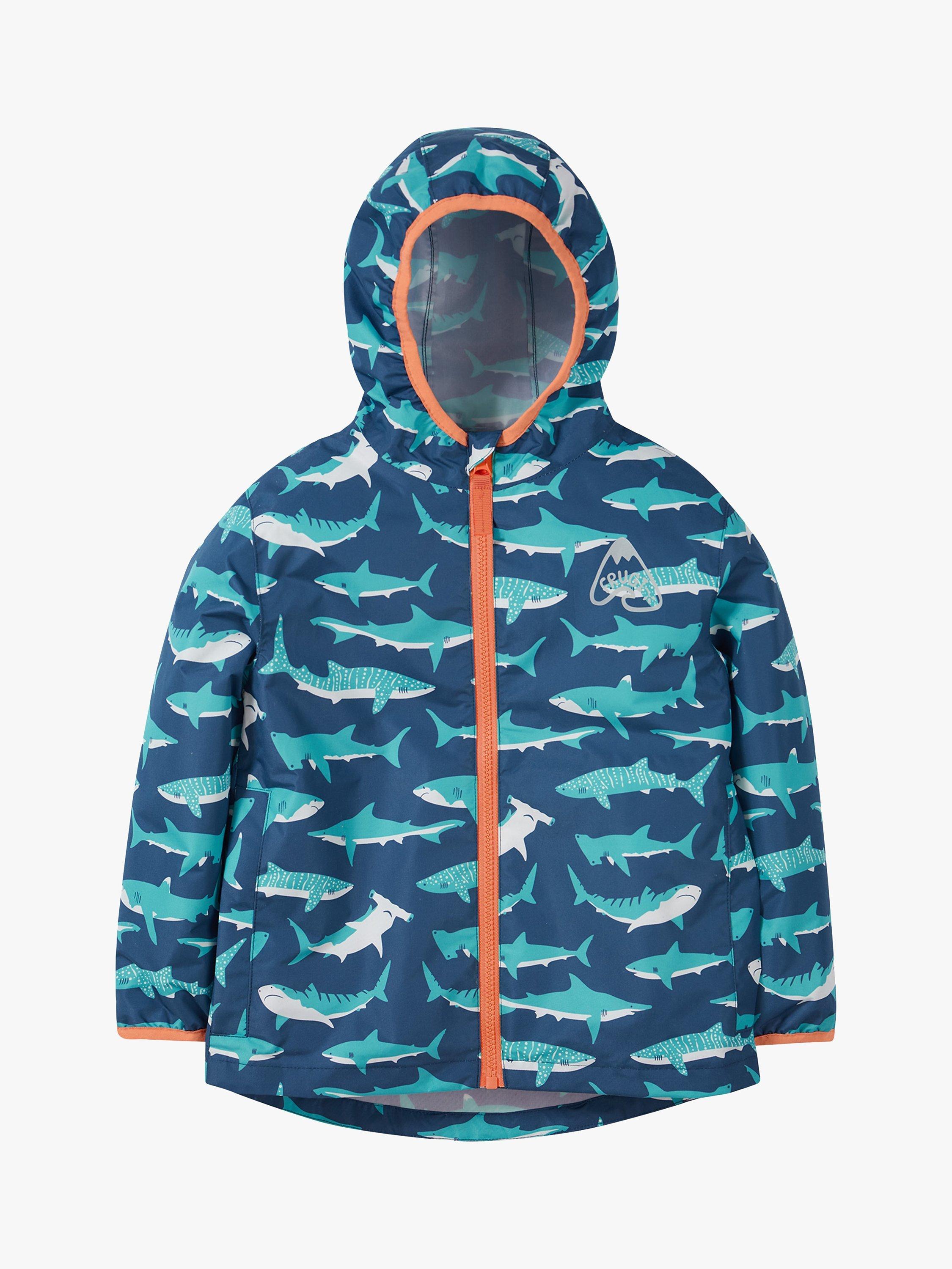 Product image 2 of 4, which shows Frugi Kids' Rain Or Shine Waterproof Hooded Jacket, Tropical Sea Sharks, 2-3 years