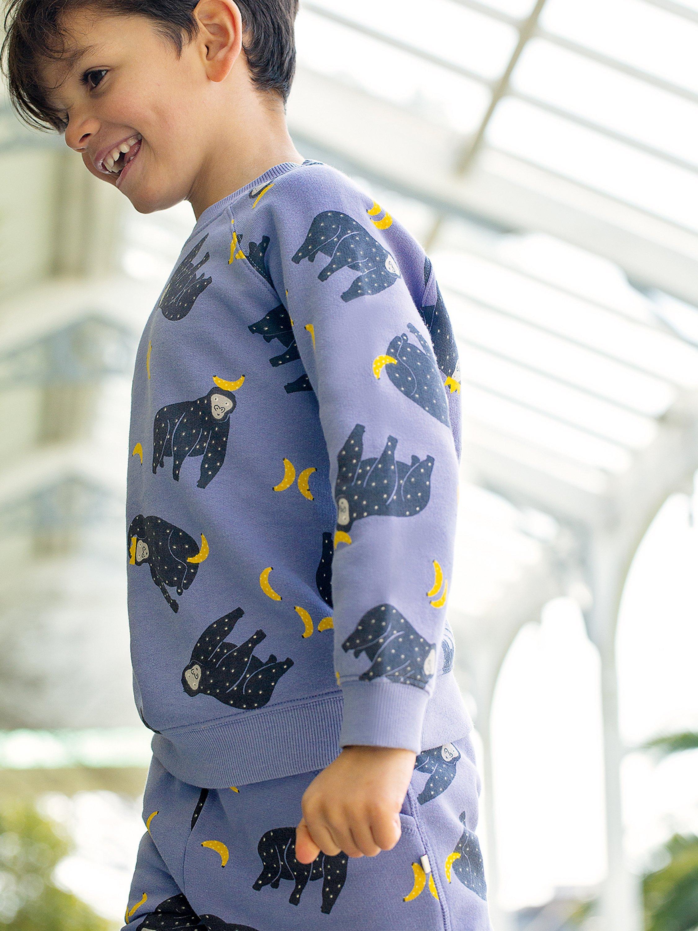 Product image 1 of 4, which shows Frugi Kids' Organic Cotton Switch Rex Jumper, Monkeying Around, 4-5 years