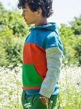 Frugi Kids' Organic Cotton Switch Bowen Colour Block Hoodie, Deep Water/Earth, Deep Water/Earth