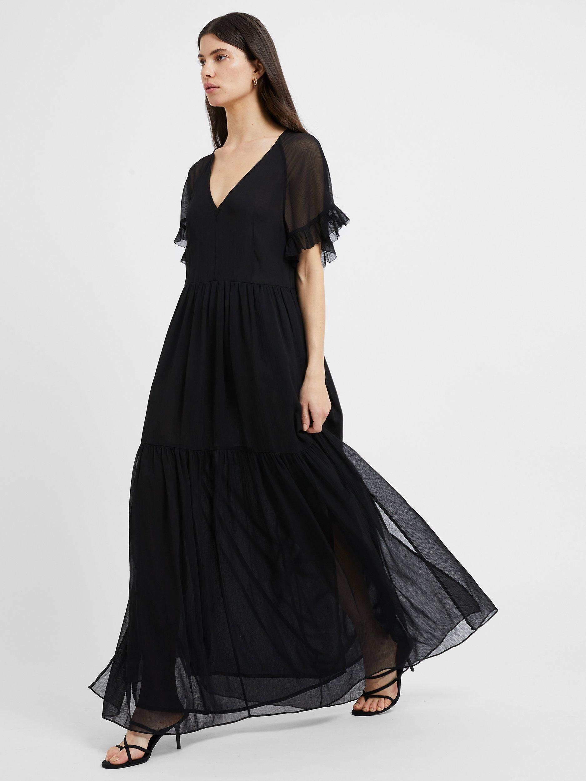 Great Plains Gossamer Chiffon V-neck Maxi Dress, Black, 6