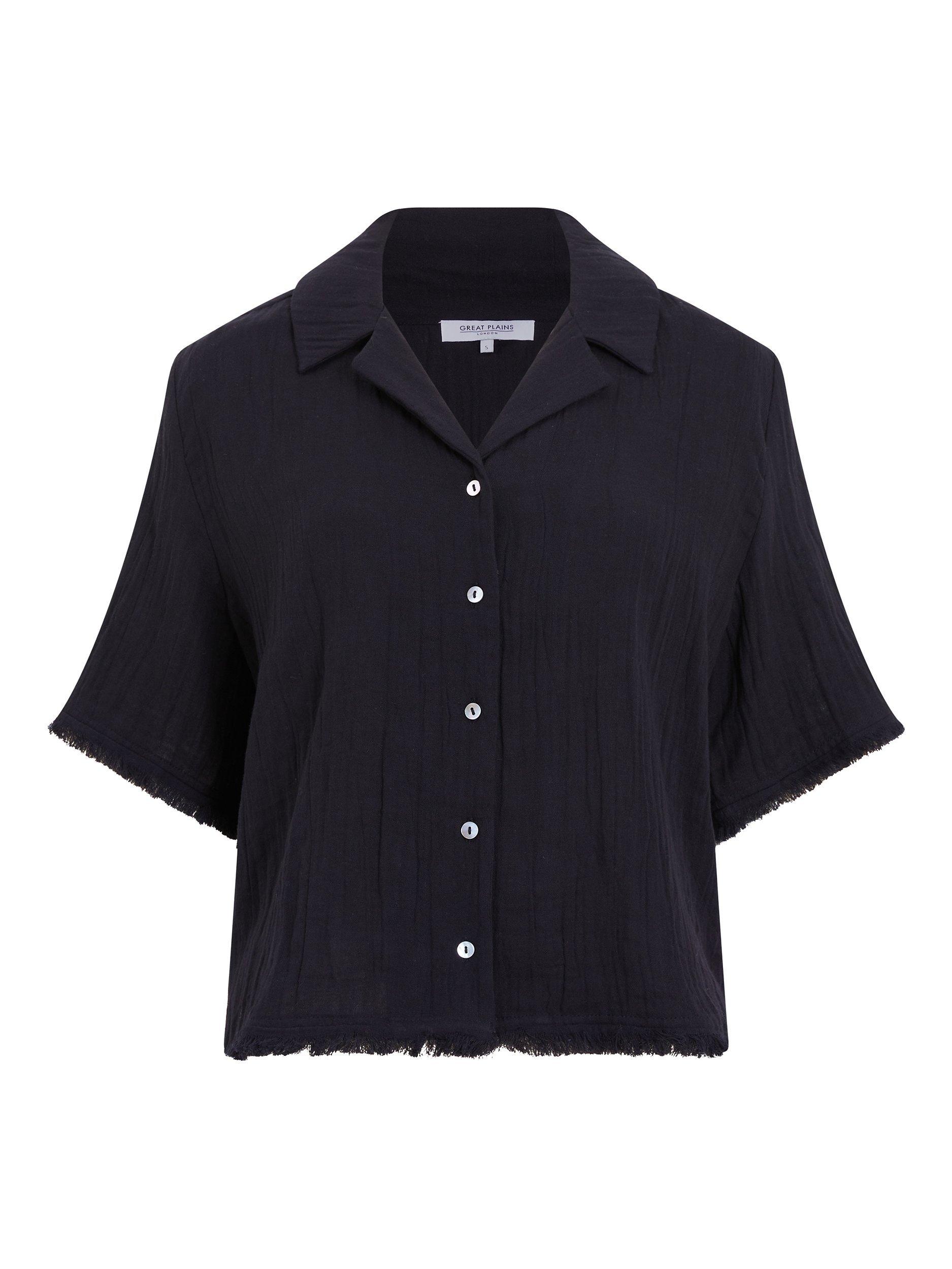 Great Plains Fray Edge Cotton Shirt, Black, 6