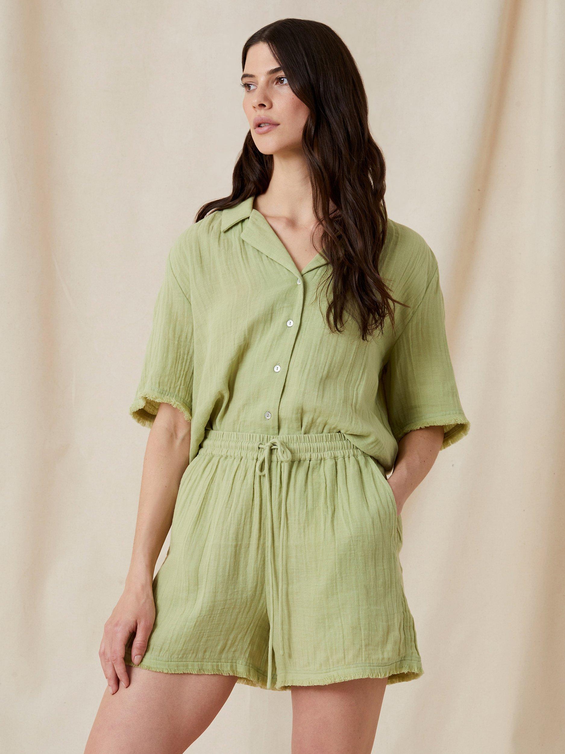 Great Plains Fray Edge Cotton Shorts, Kiwi                