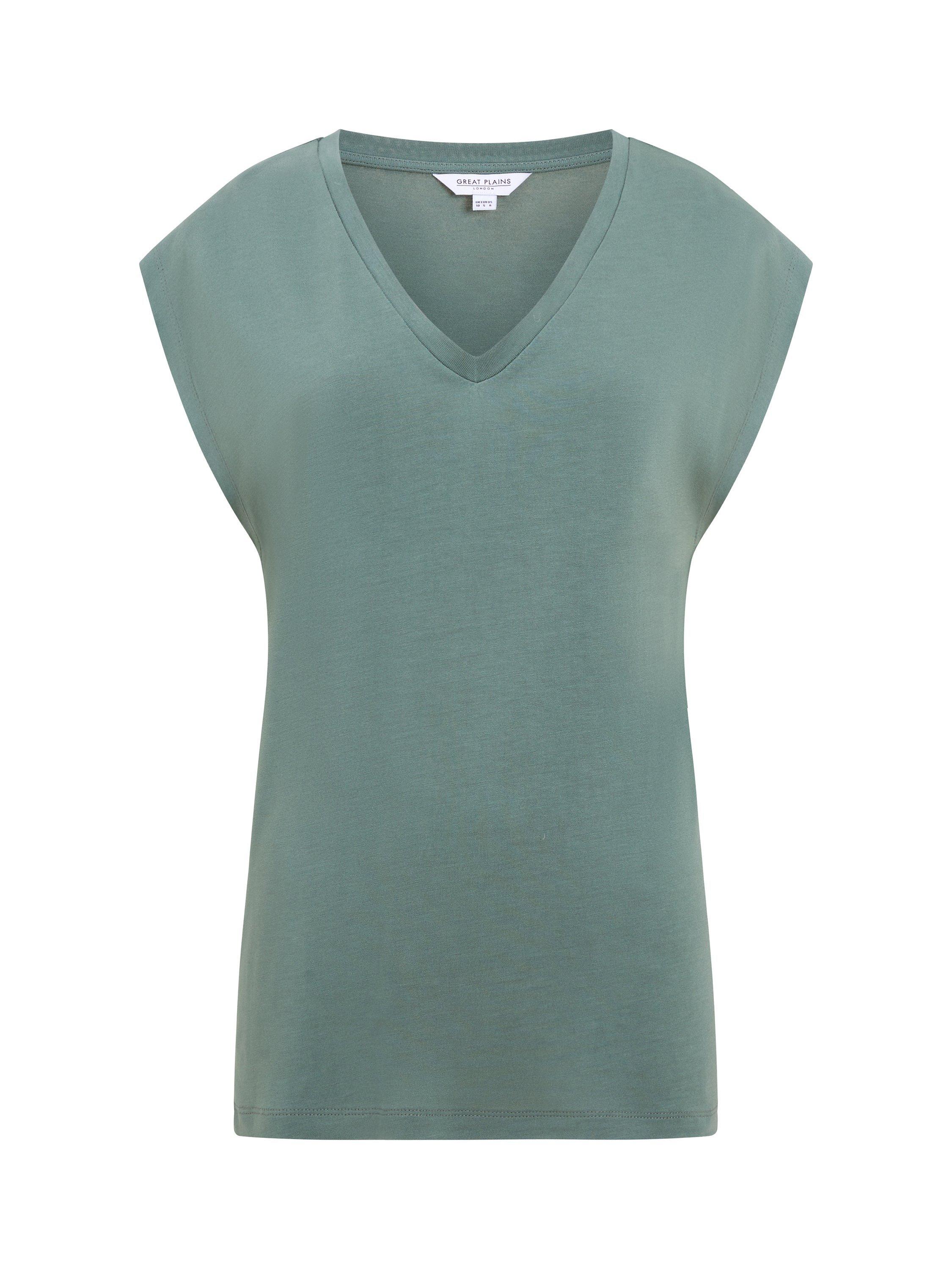 Great Plains Soft Touch Jersey V-Neck Top, Tropical Green      