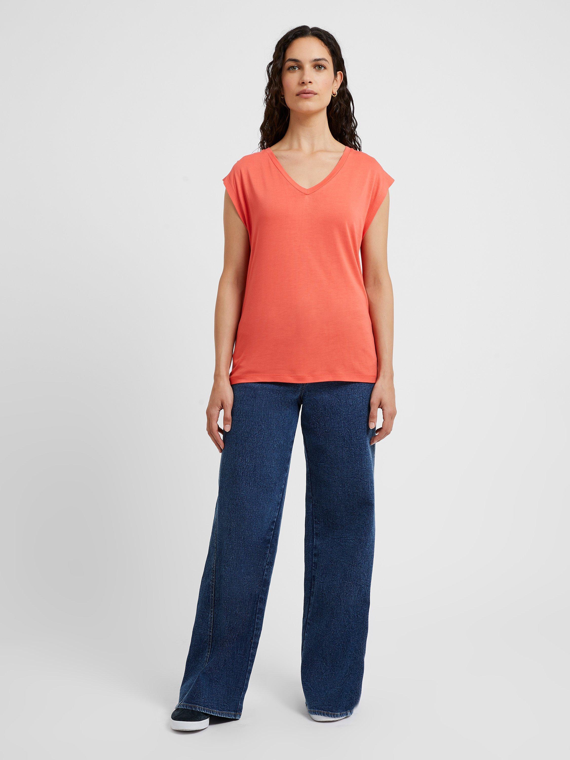 Great Plains Soft Touch Jersey V-Neck Top, Hot Coral           