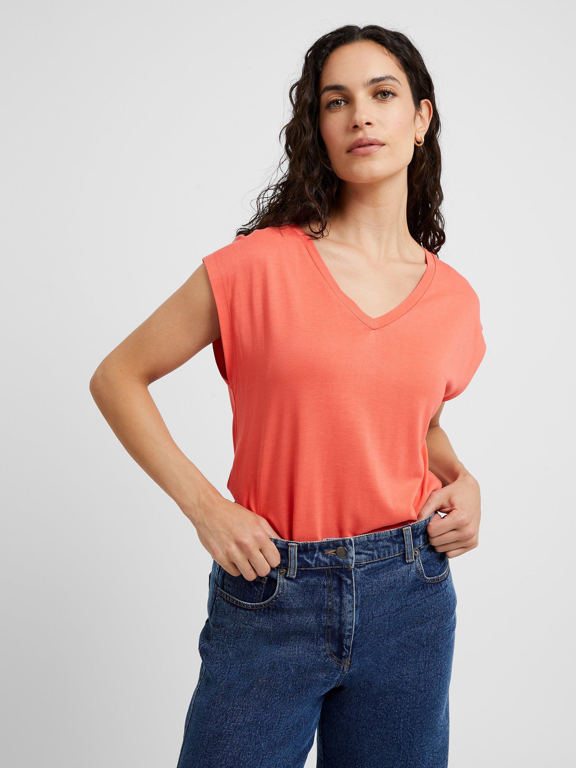 Great Plains Soft Touch Jersey V-Neck Top, Hot Coral, 8