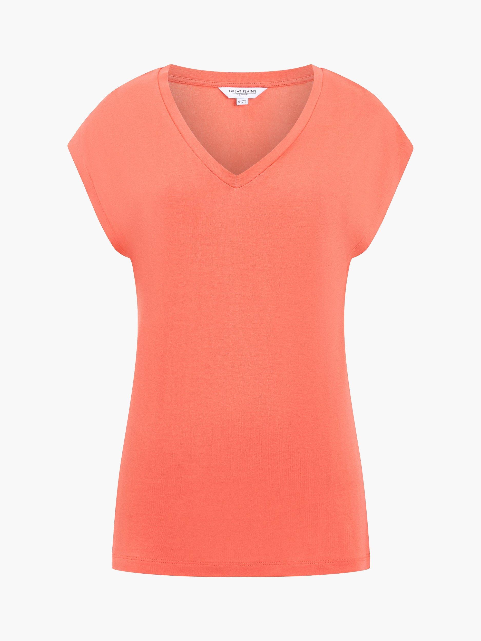 Great Plains Soft Touch Jersey V-Neck Top, Hot Coral, 8