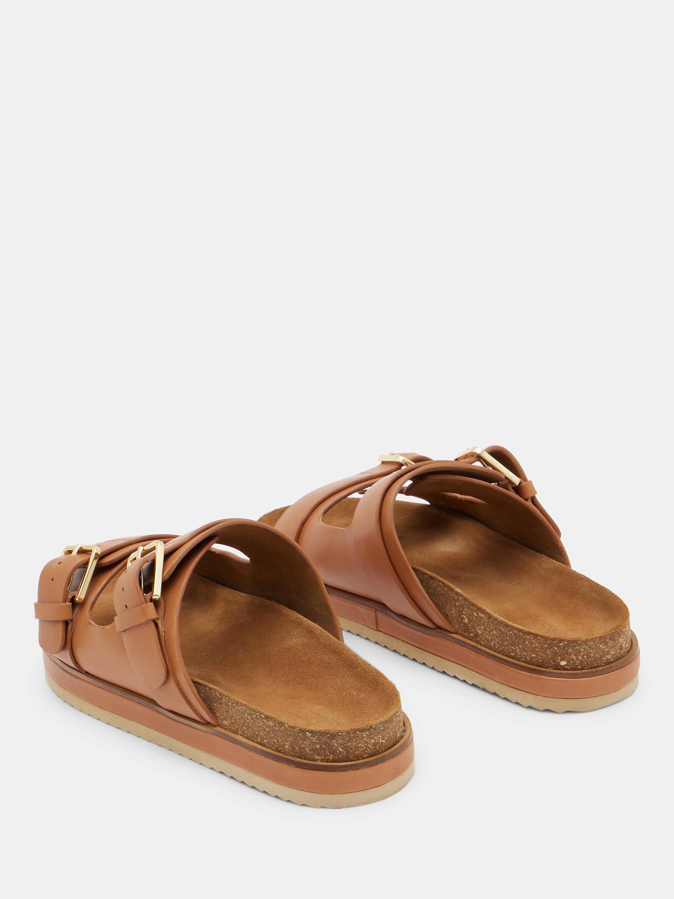 Product image 3 of 4, which shows HUSH Bryson Buckle Leather Slider Sandals, Tan, 5