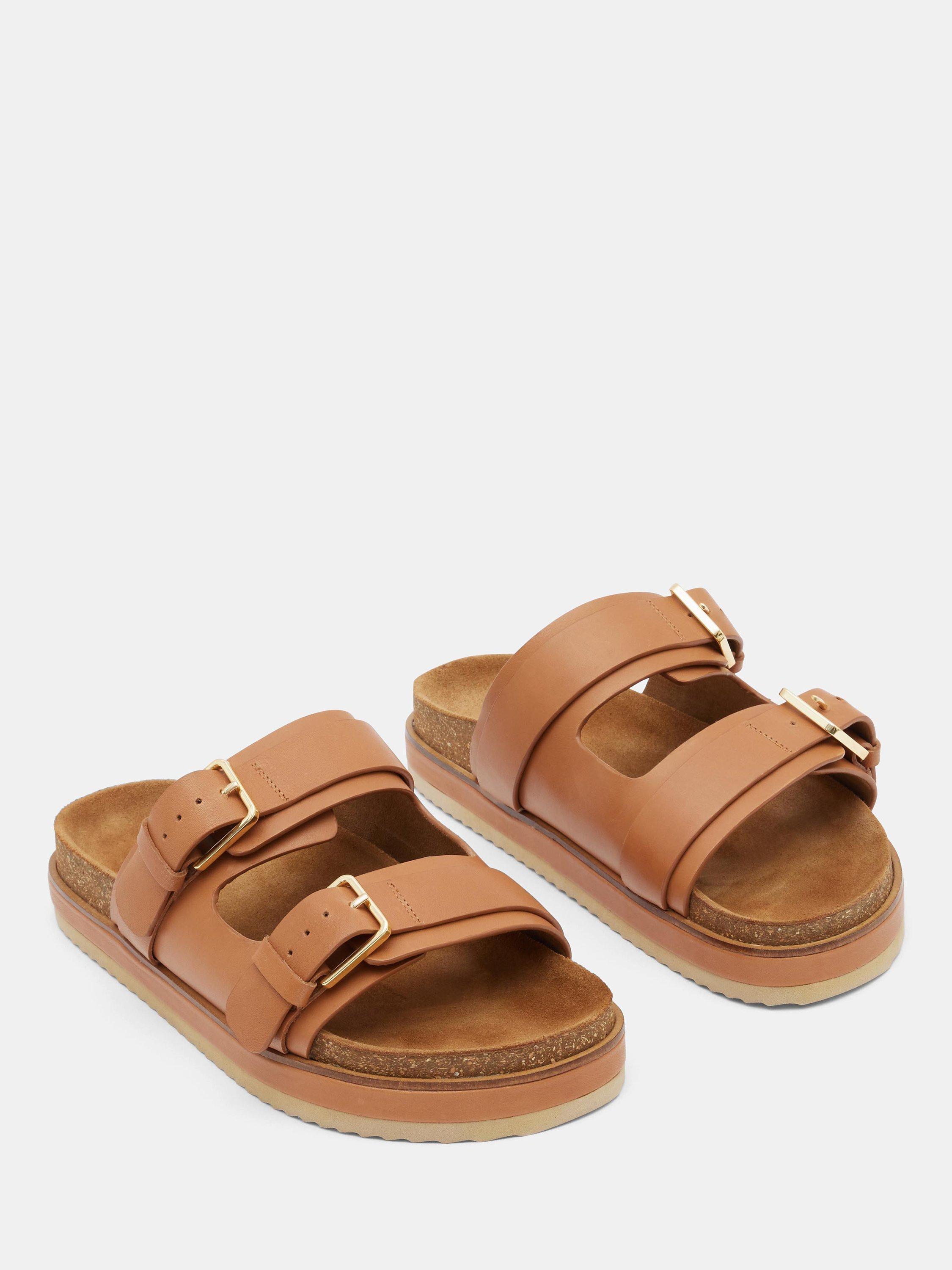 Product image 4 of 4, which shows HUSH Bryson Buckle Leather Slider Sandals, Tan, 5