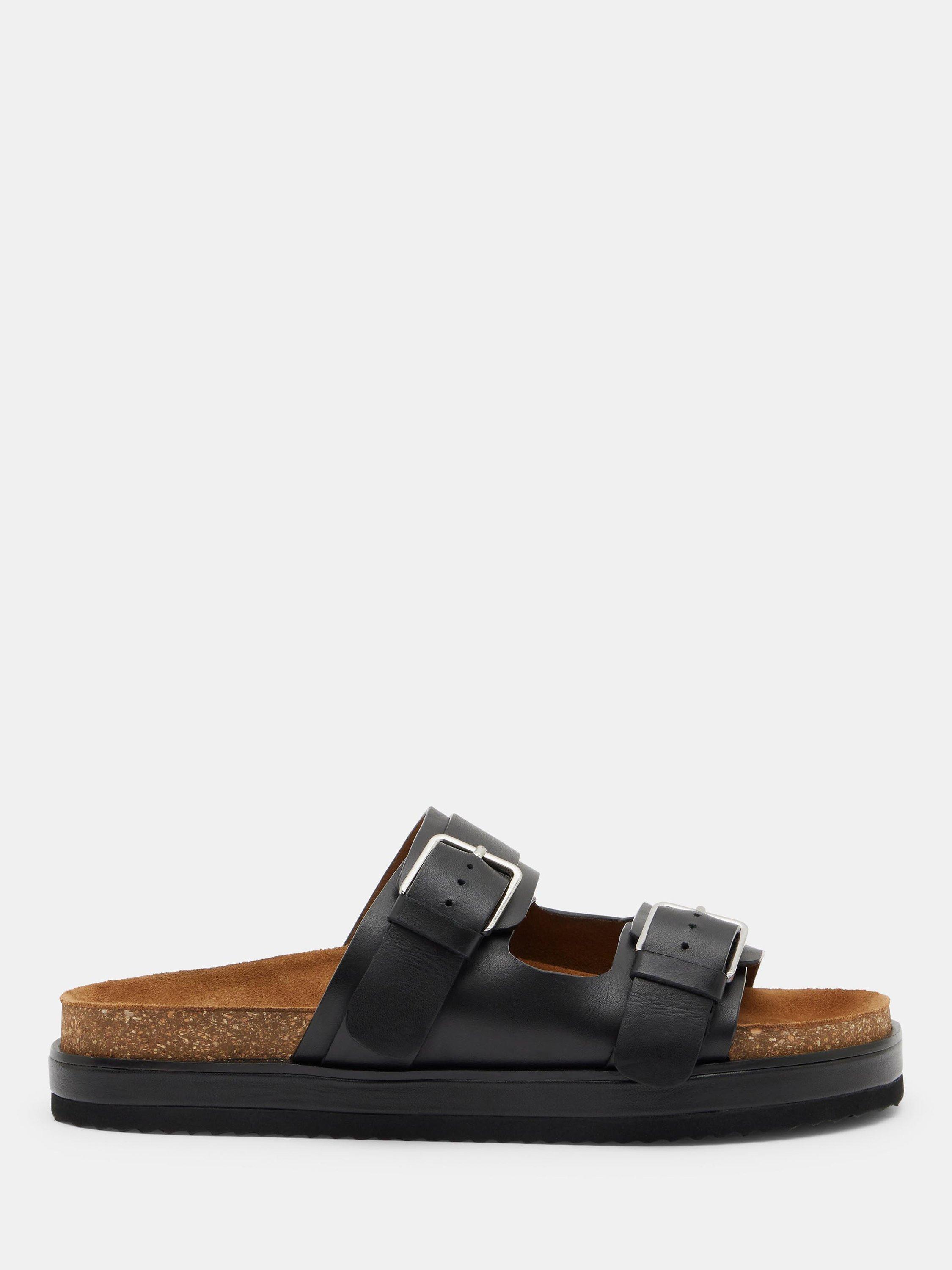 HUSH Bryson Buckle Leather Slider Sandals, Black