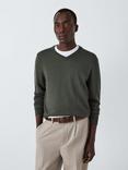 John Lewis Extra Fine Merino Wool V-Neck Jumper, Dark Sage