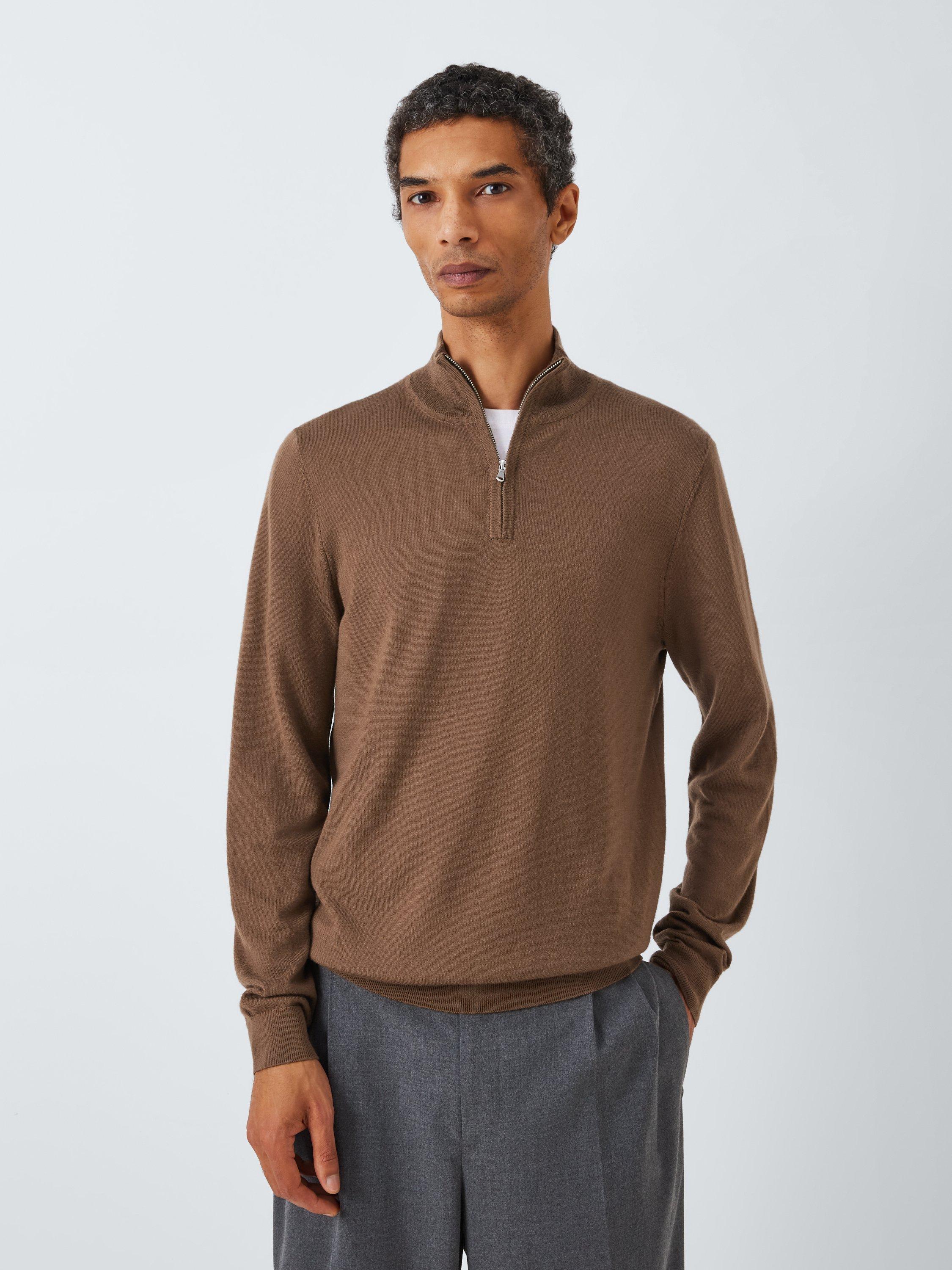 Product image 1 of 6, which shows John Lewis Extra Fine Merino Wool Half Zip Jumper, Antique Bronze, XL