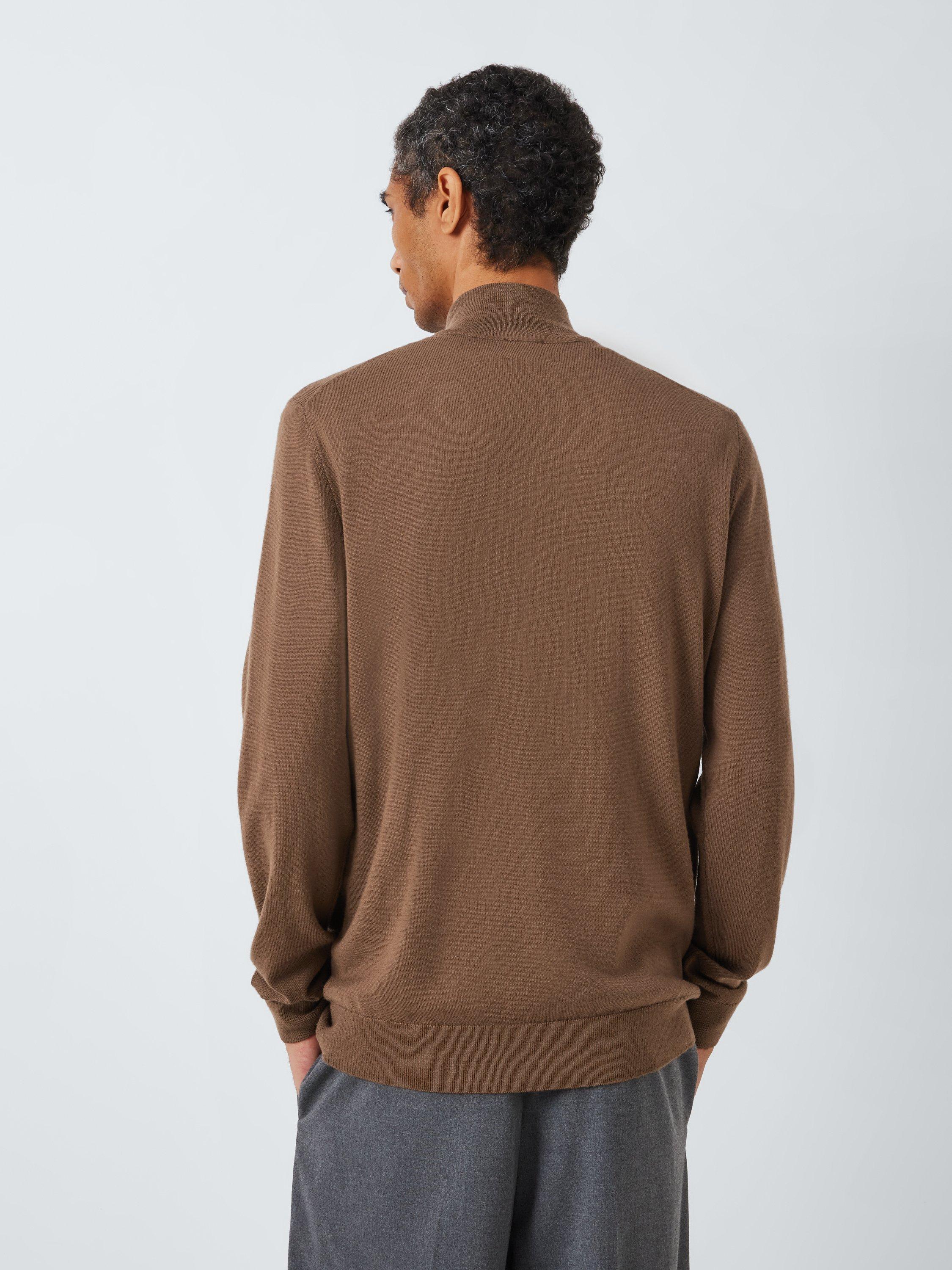 Product image 2 of 6, which shows John Lewis Extra Fine Merino Wool Half Zip Jumper, Antique Bronze, XL