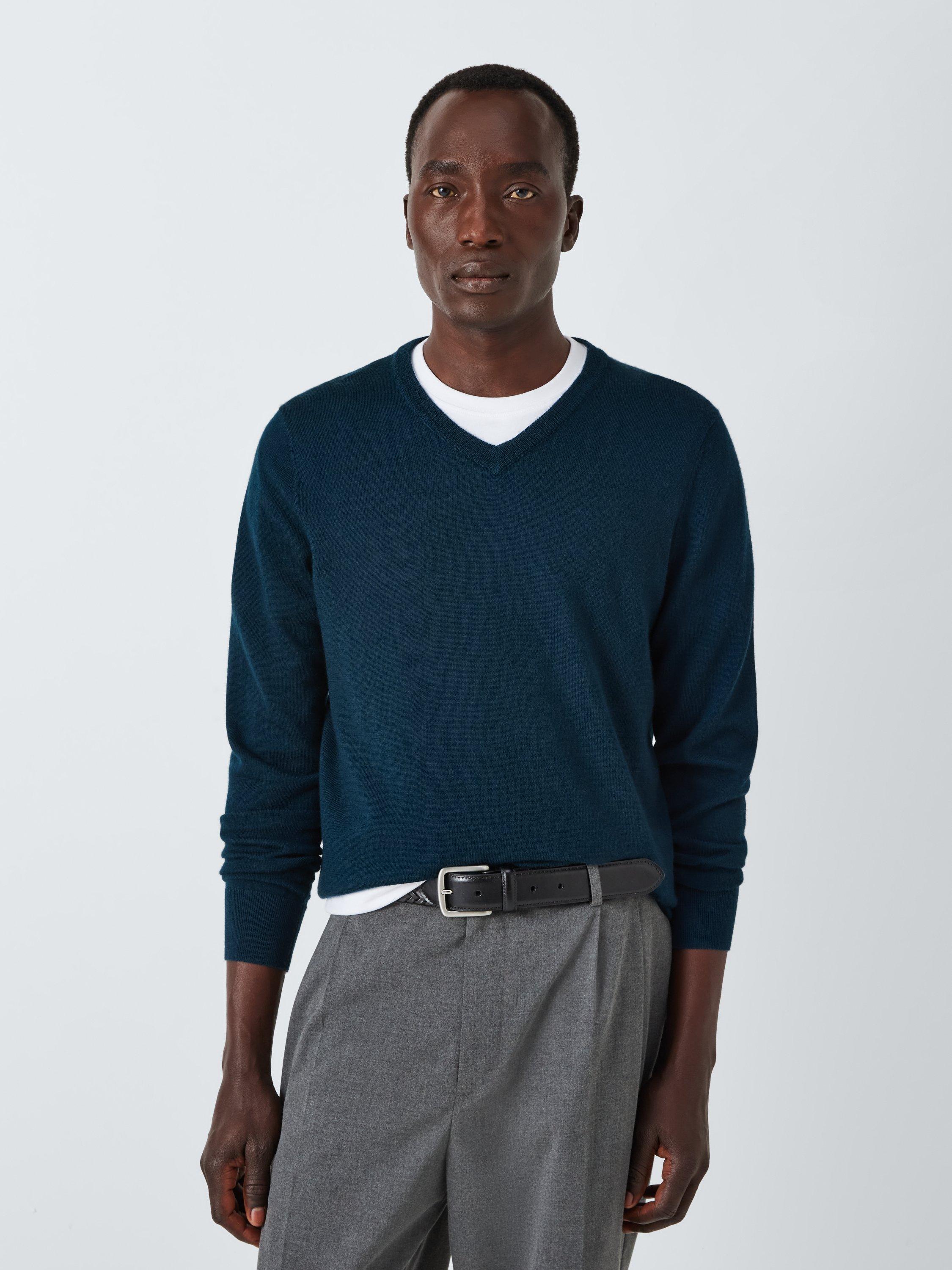John Lewis Extra Fine Merino Wool V-Neck Jumper, Petrol