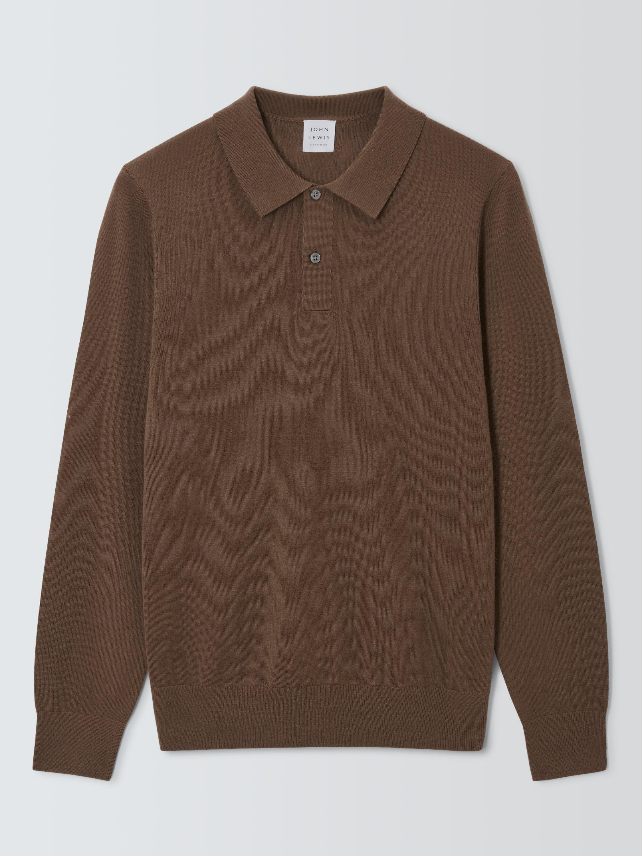 John Lewis Extra Fine Merino Polo Top, Antique Bronze
