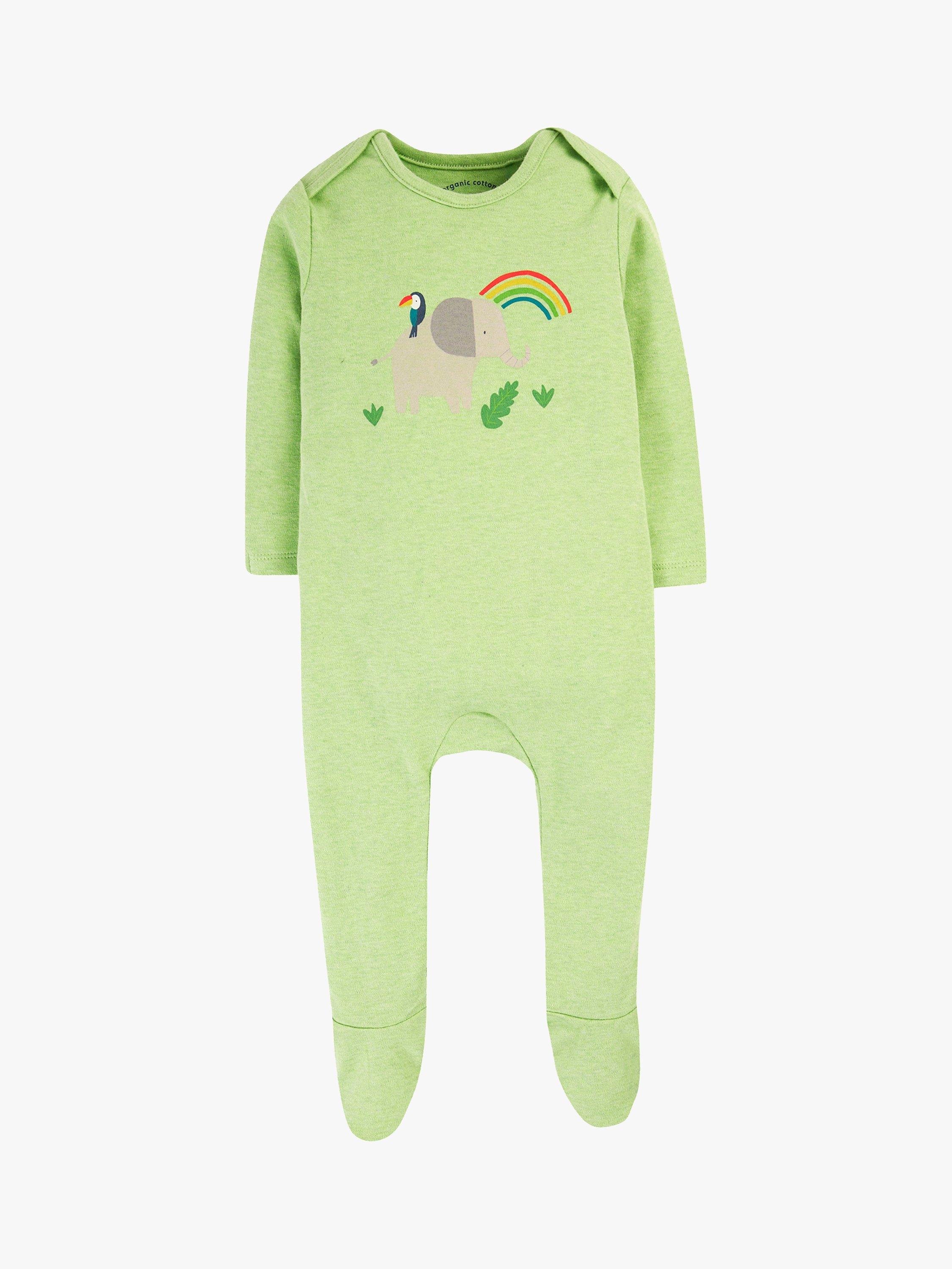 Frugi Baby Elephant Easy Dressing Organic Cotton Babygrow, Kiwi Marl/Multi