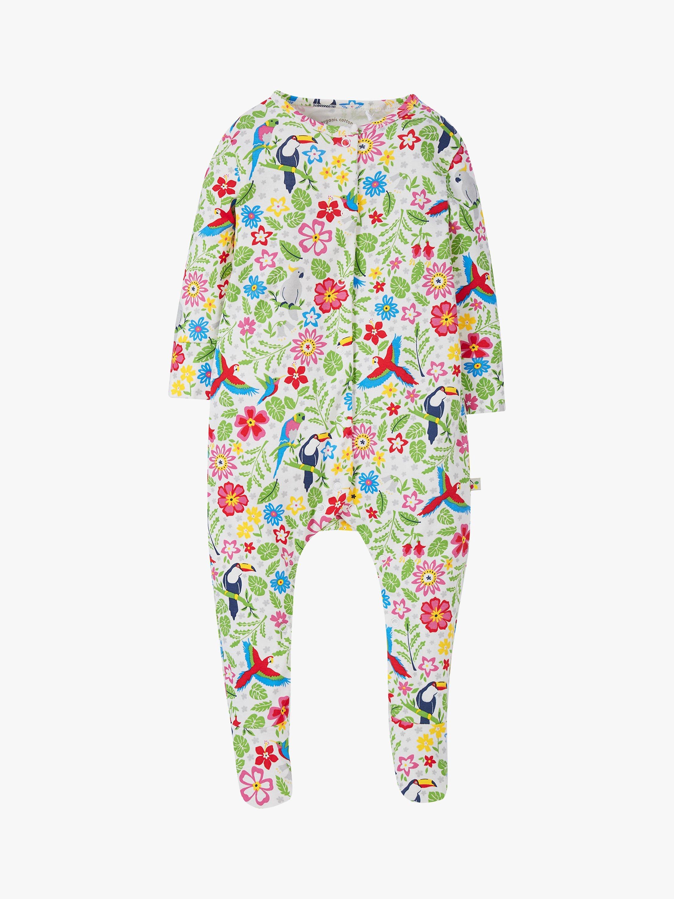 Frugi Baby Lovely Tropical Birds Organic Cotton Babygrow, Multi