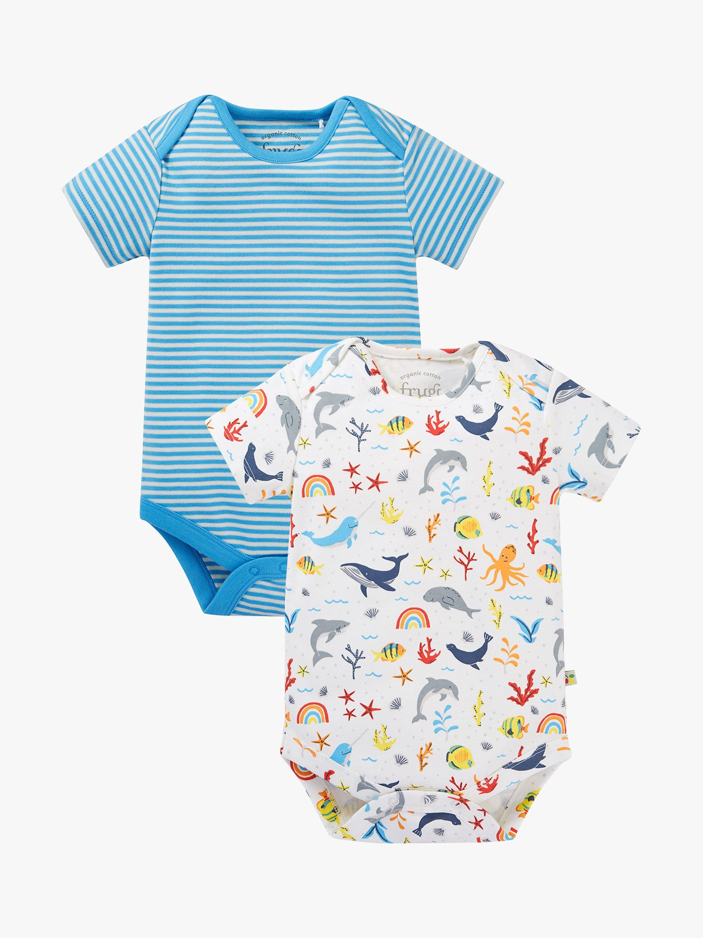 Product image 1 of 4, which shows Frugi Baby Organic Cotton Super Special Bodysuits, Pack Of 2, Multi, Newborn