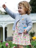 Frugi Baby Organic Cotton Colby Knit Floral Applique Cardigan, Grey Marl