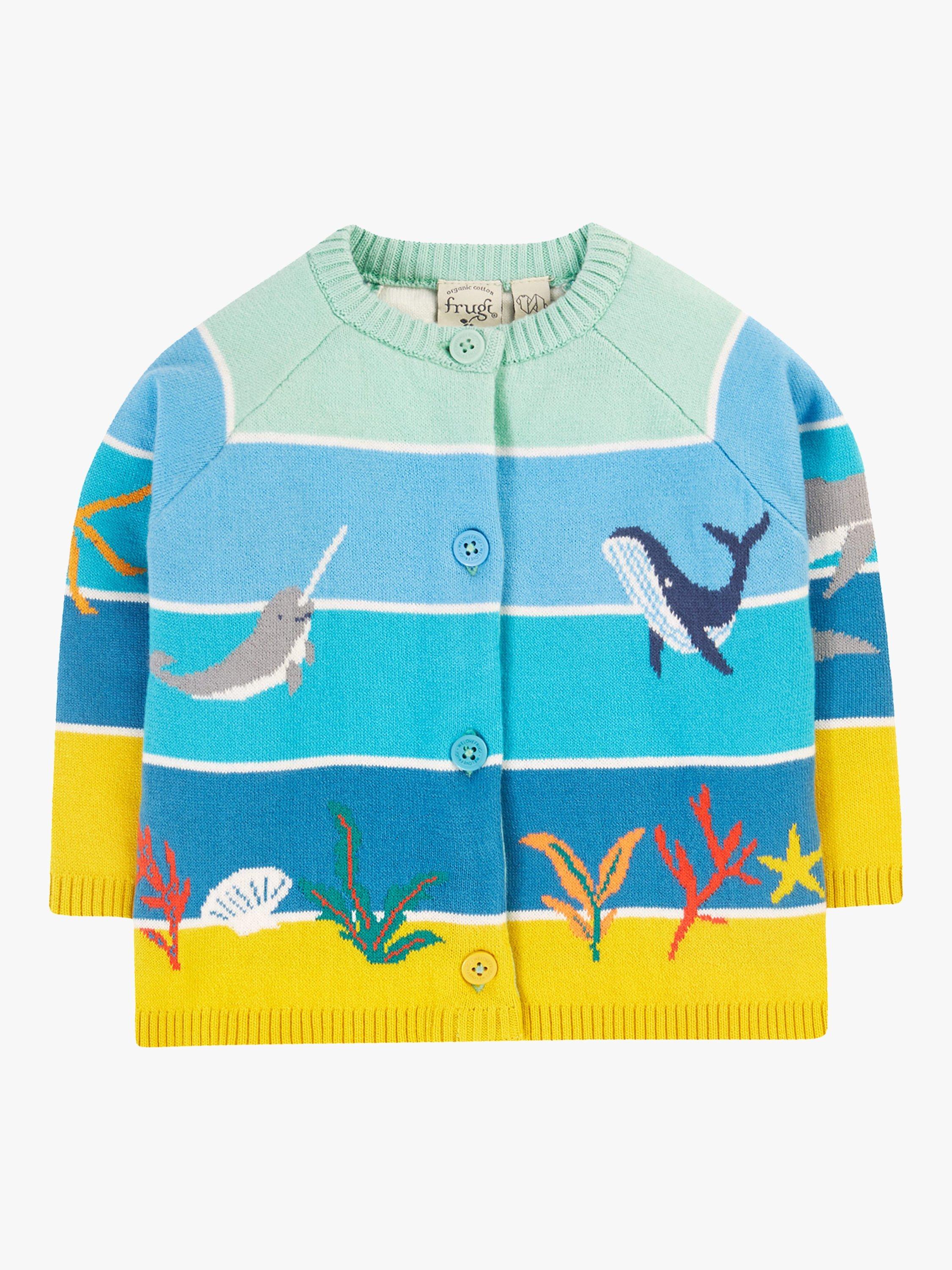 Product image 1 of 4, which shows Frugi Baby Reva Tropical Sea Organic Cotton Knitted Cardigan, Multi, 18-24 months