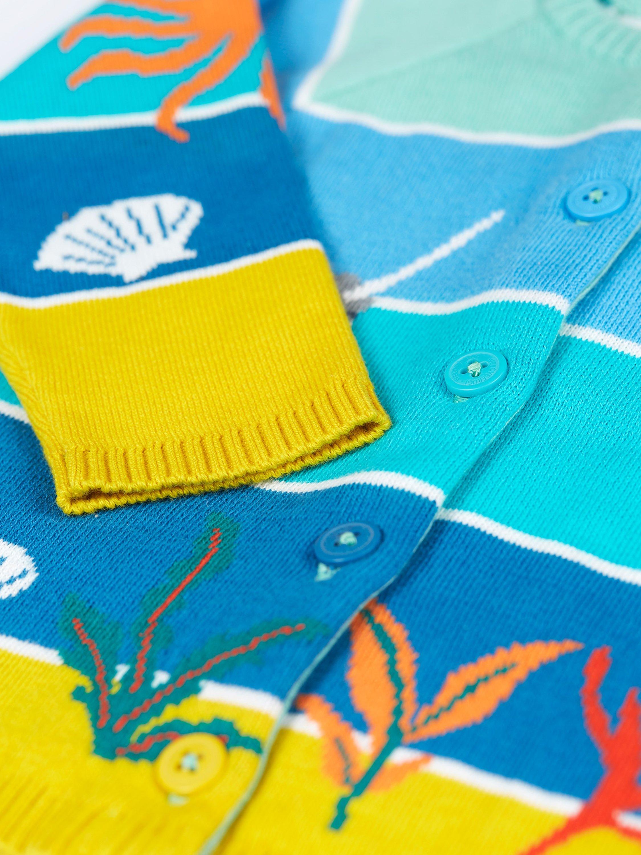 Product image 3 of 4, which shows Frugi Baby Reva Tropical Sea Organic Cotton Knitted Cardigan, Multi, 18-24 months