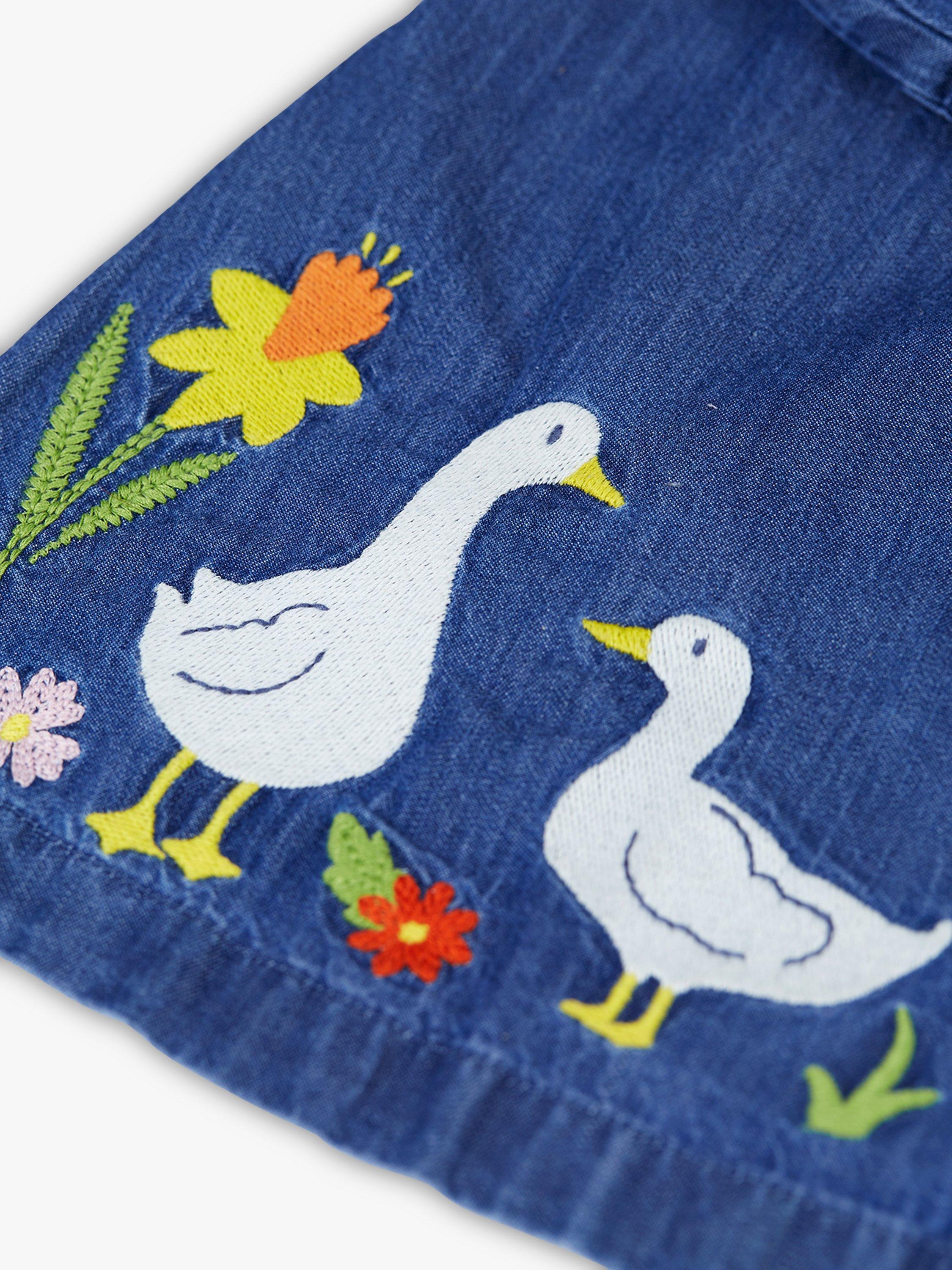 Product image 3 of 3, which shows Frugi Baby Organic Cotton Emma Duck Applique Chambray Dress, Blue, 0-3 months