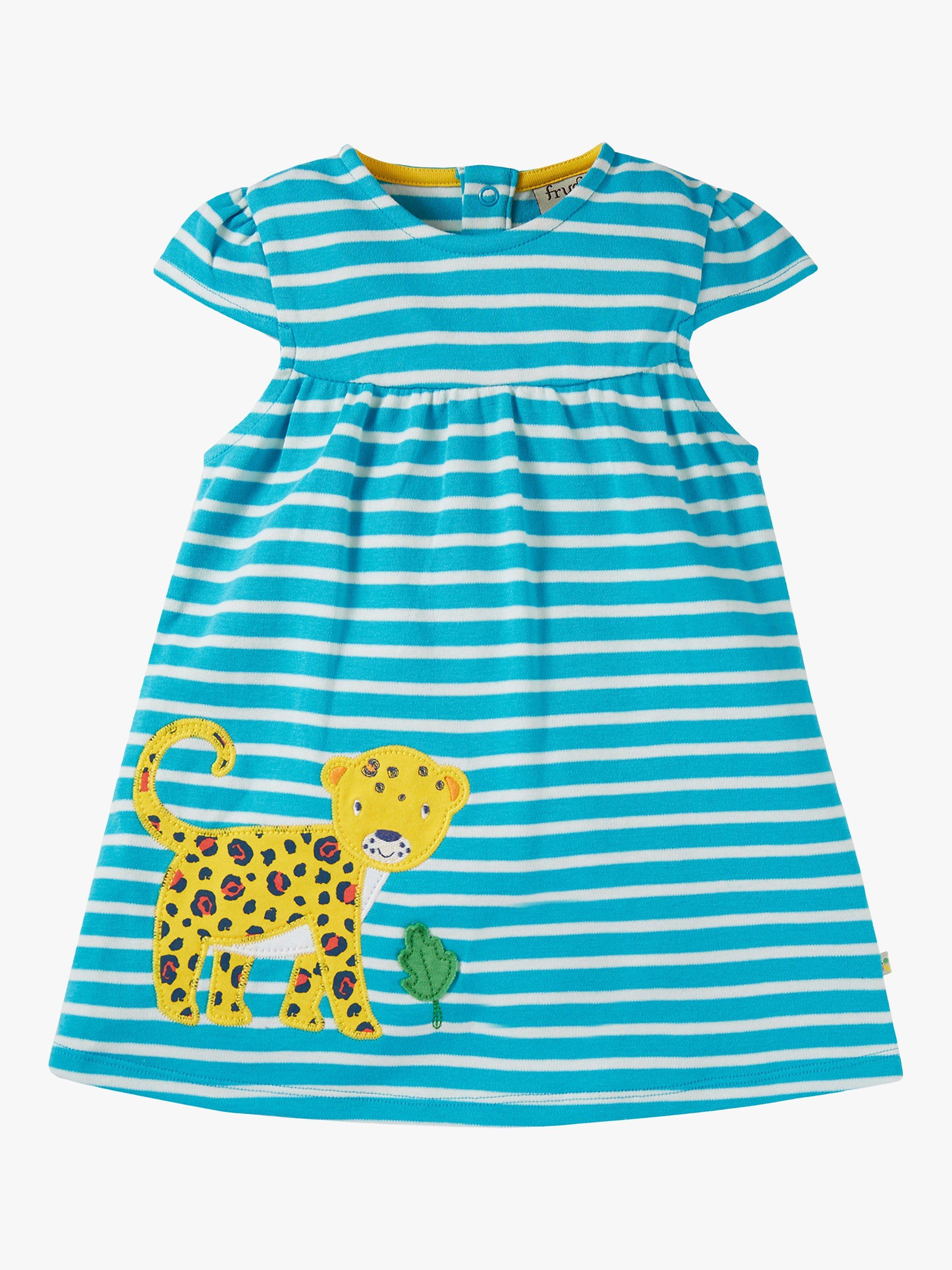 Frugi Baby Organic Cotton Little Layla Applique Dress, Tropical/Jaguar