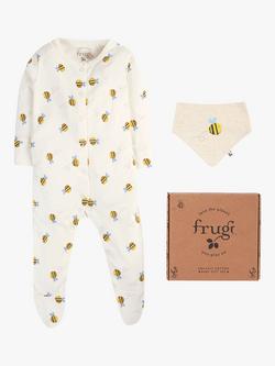 Frugi Baby Organic Cotton Buzzy Bee Bodysuit & Bib Gift Set, White/Multi, Buzzy Bee