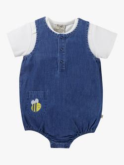 Frugi Baby Cadgwith Organic Cotton Romper Outfit, Chambray, Chambray