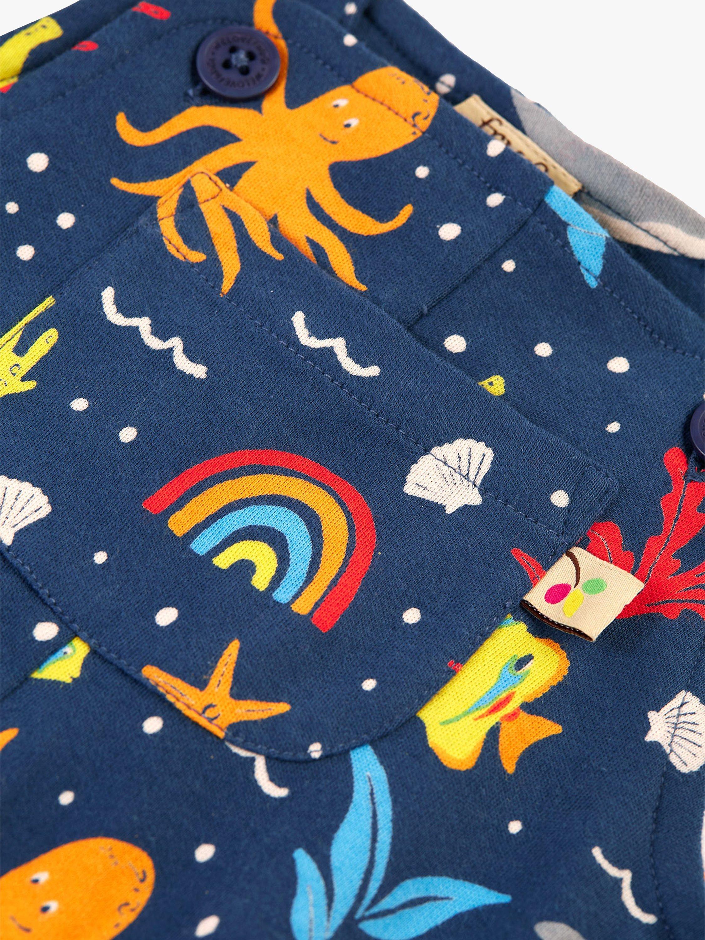 Frugi Baby Organic Cotton Parsnip Dungarees, Rainbow Sea, 6-9 months