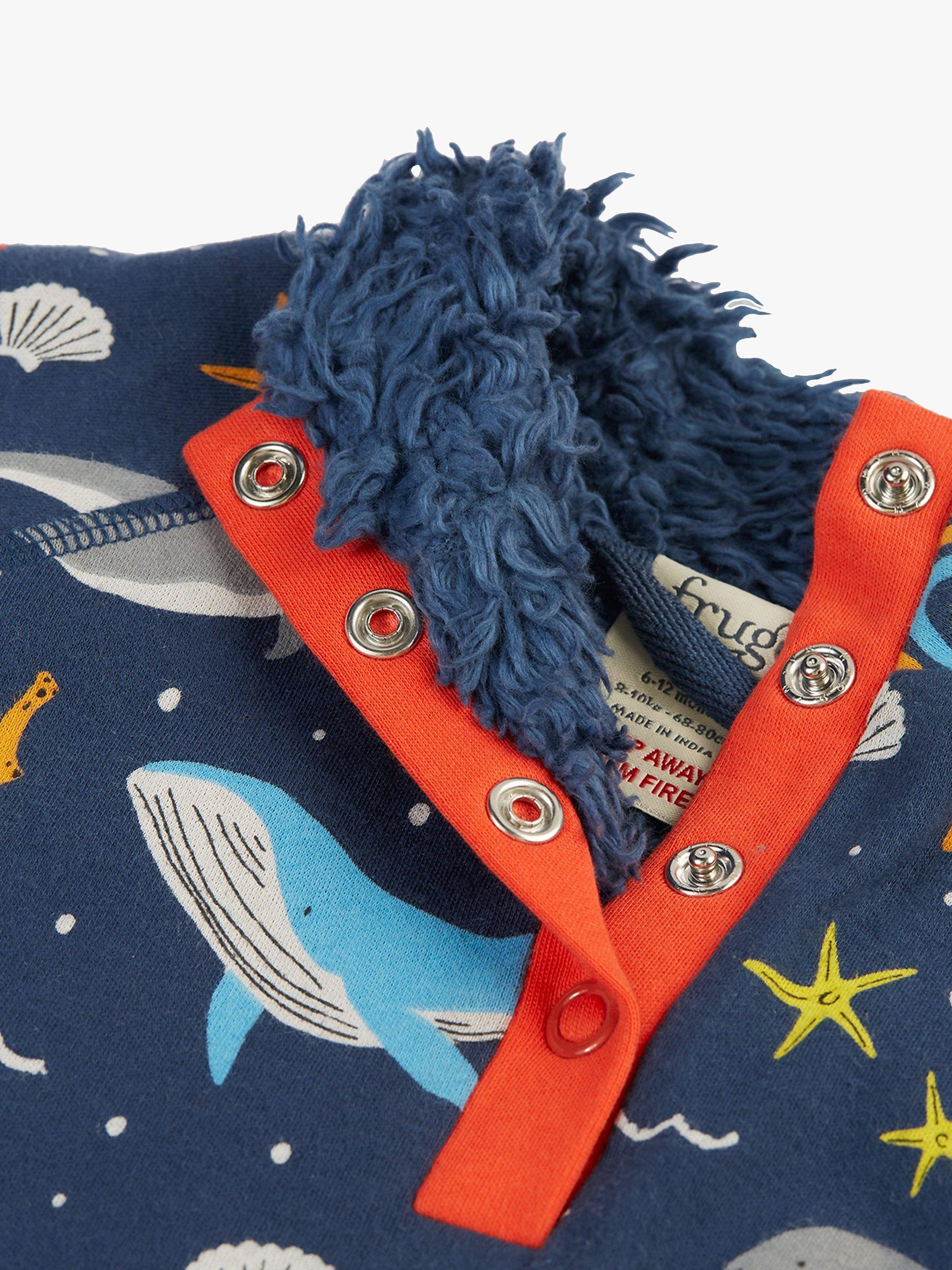 Product image 2 of 3, which shows Frugi Baby' Little Raglan Snuggle Fleece, Rainbow Sea, 6-12 months