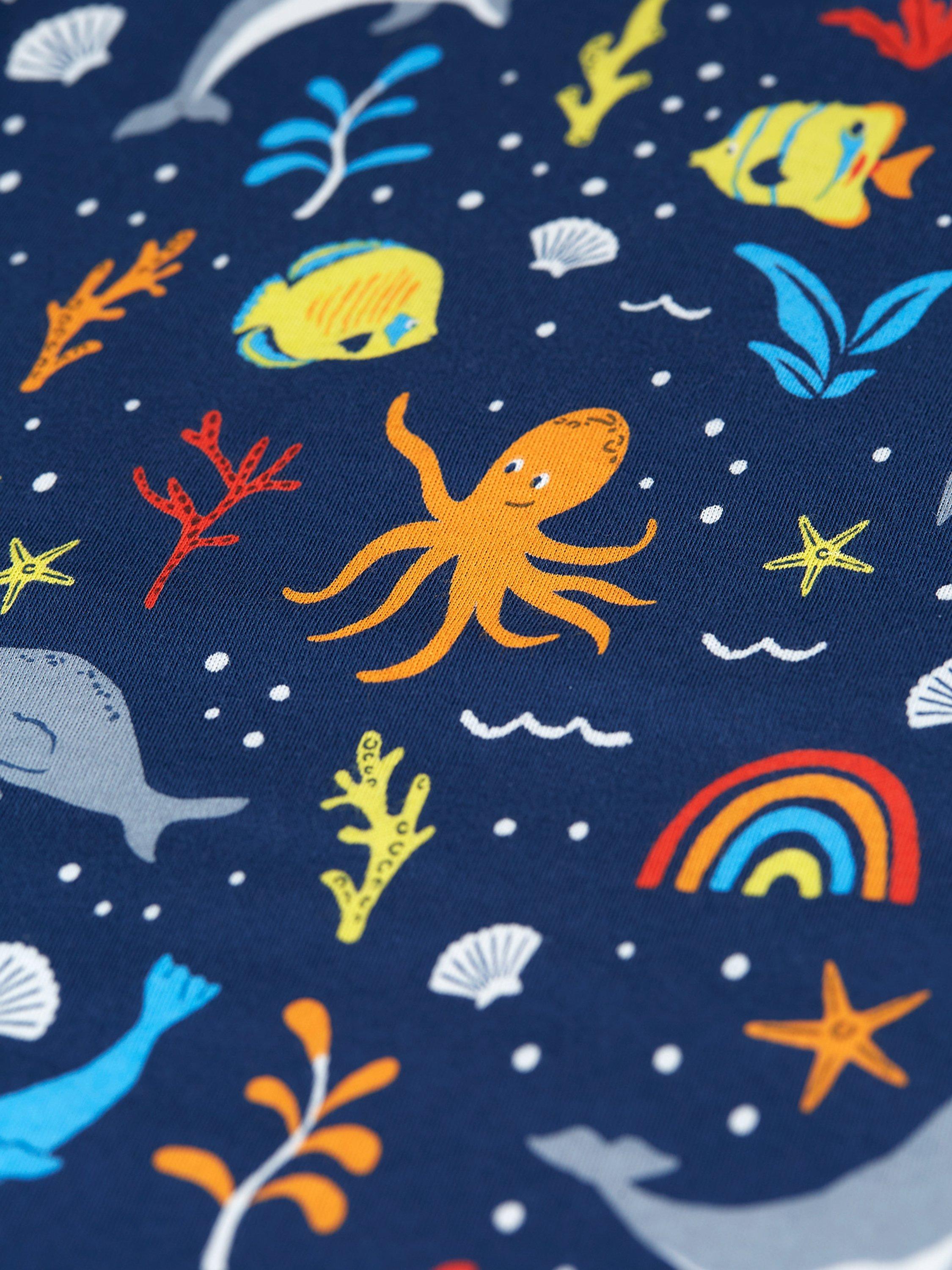 Product image 3 of 3, which shows Frugi Baby' Little Raglan Snuggle Fleece, Rainbow Sea, 6-12 months