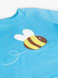 Frugi Baby Switch Easy On Bee Applique Organic Cotton Jumper, Beluga Blue