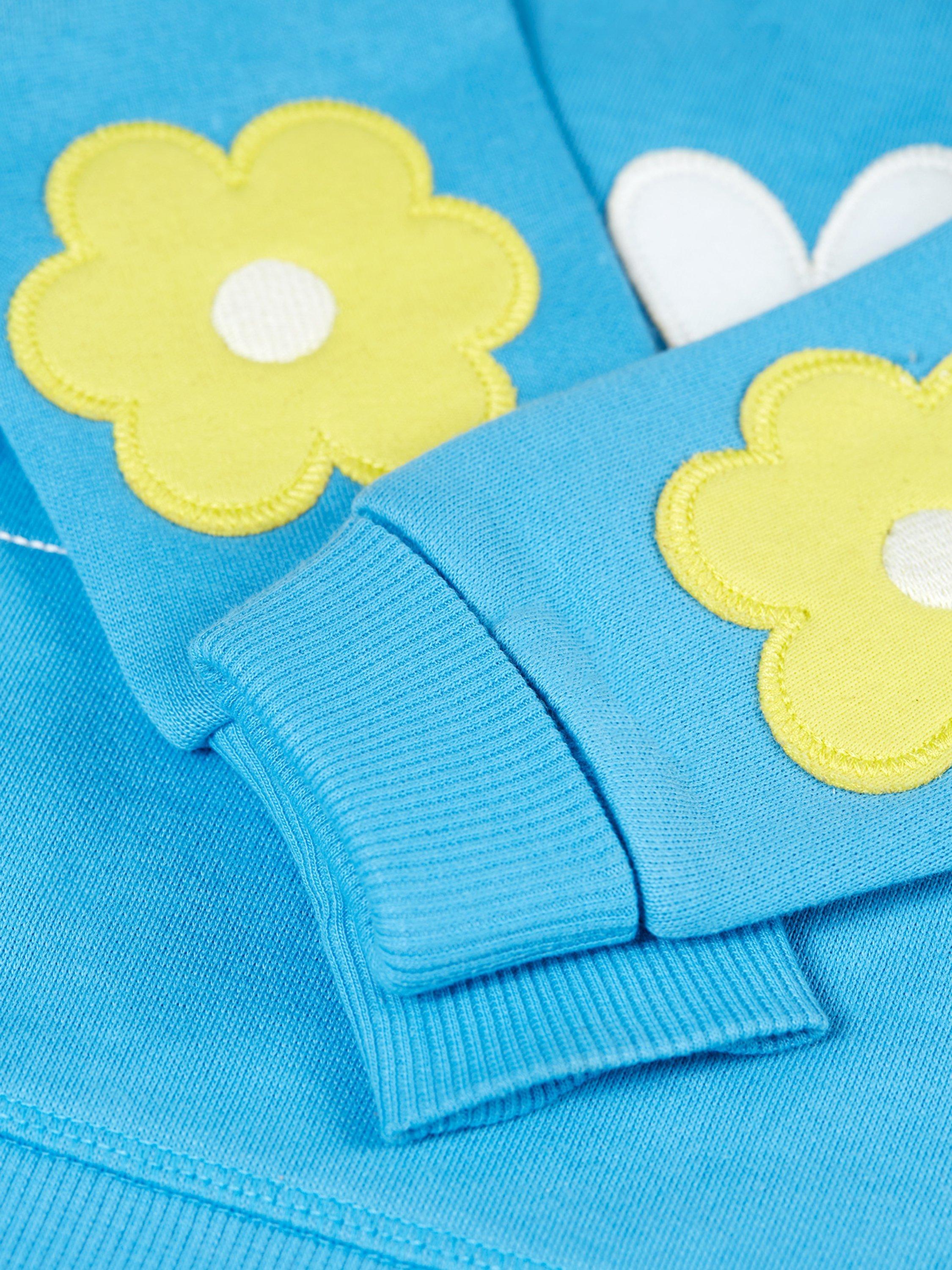 Product image 3 of 3, which shows Frugi Baby Switch Easy On Bee Applique Organic Cotton Jumper, Beluga Blue, 0-3 months